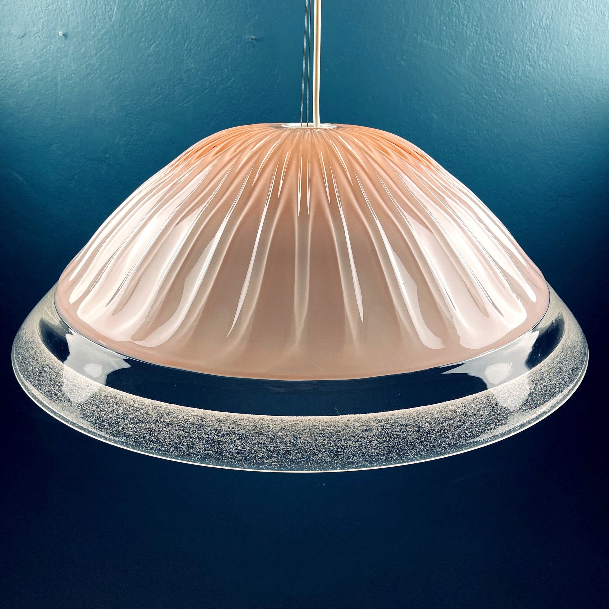 Vintage large pink murano glass chandelier Italy 1970s Mid-century murano pendant lamp