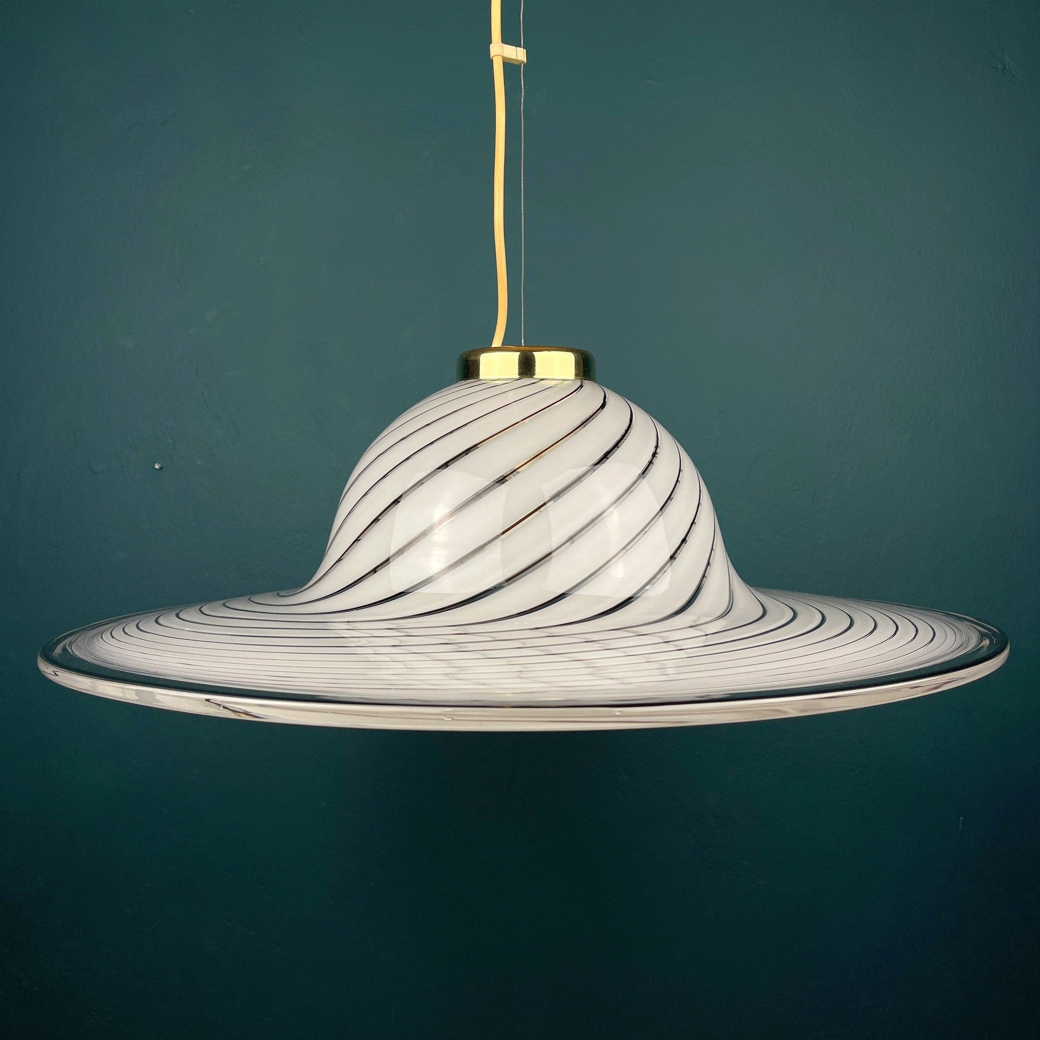Classic swirl Murano glass pendant lamp Italy 1970s White Mid-century Lighting Vintage chandelier