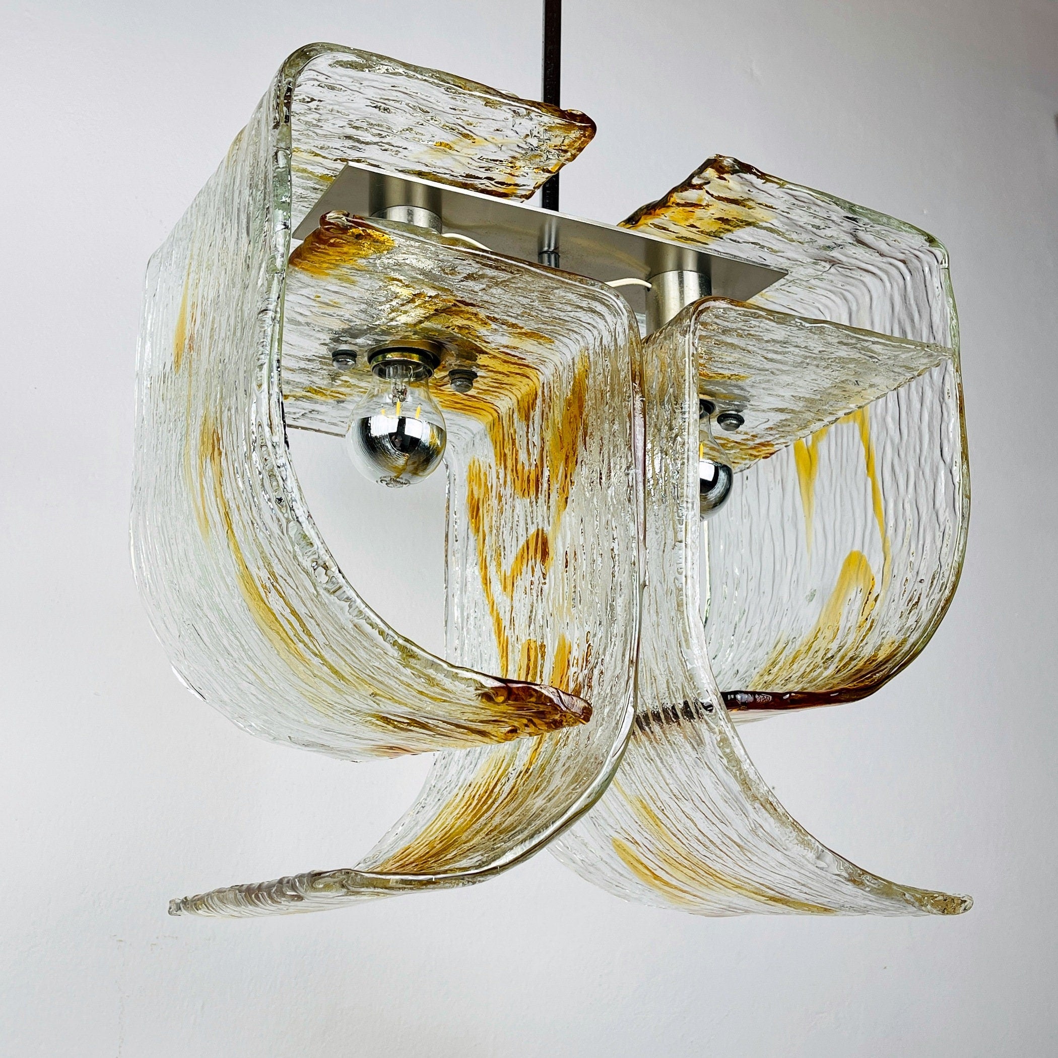 Vintage Murano glass chandelier by Mazzega, Italy 1970s, Space age, Mid-century modern