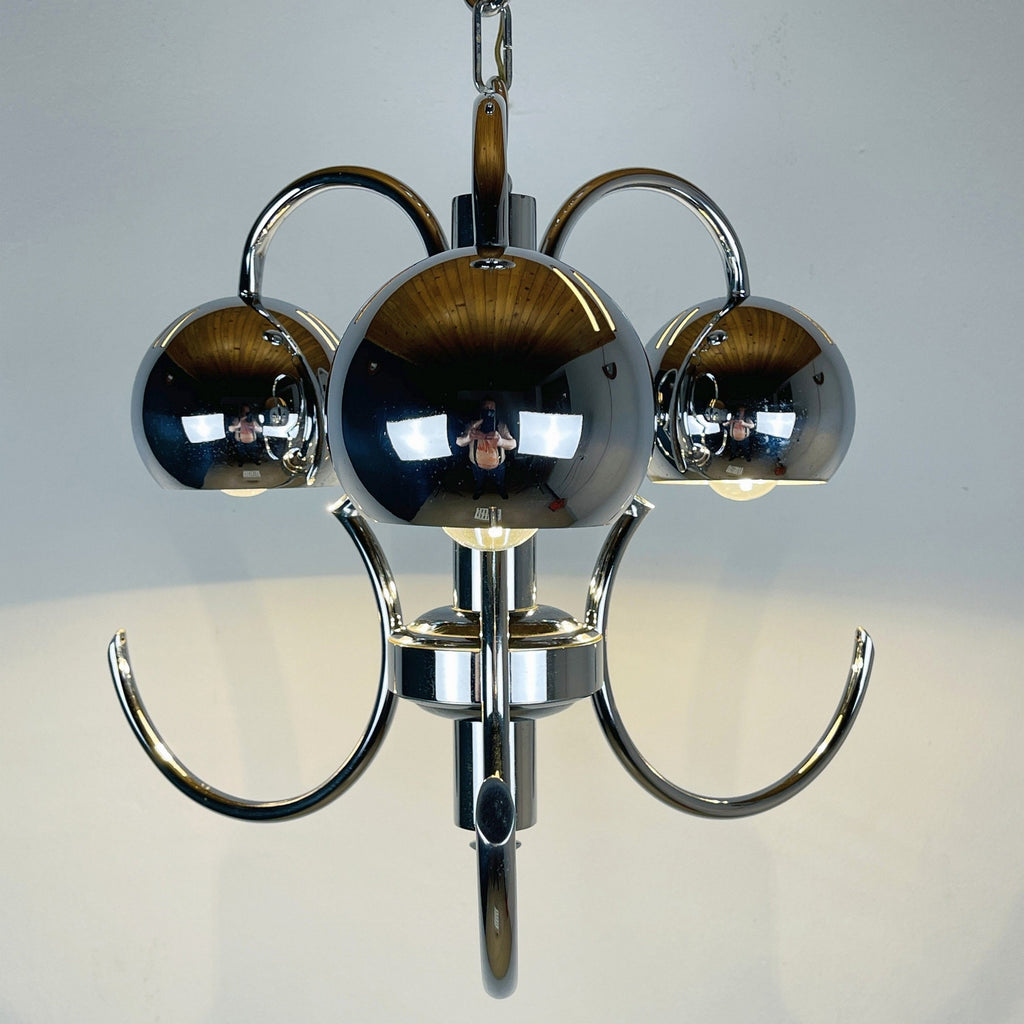 Vintage Italian Eyeball Pendant Lamp: Chrome Space Age Lighting, 1970s