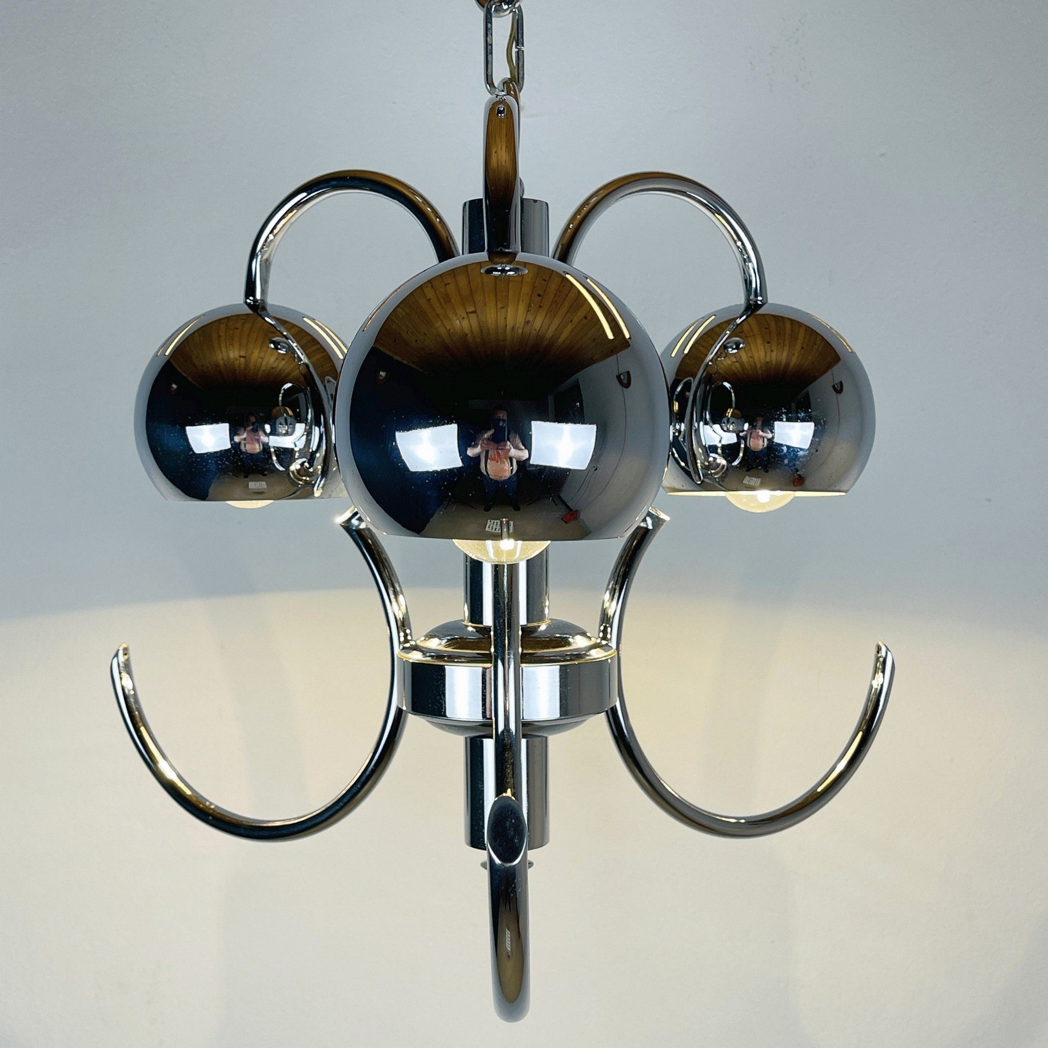 Vintage Italian Eyeball Pendant Lamp: Chrome Space Age Lighting, 1970s
