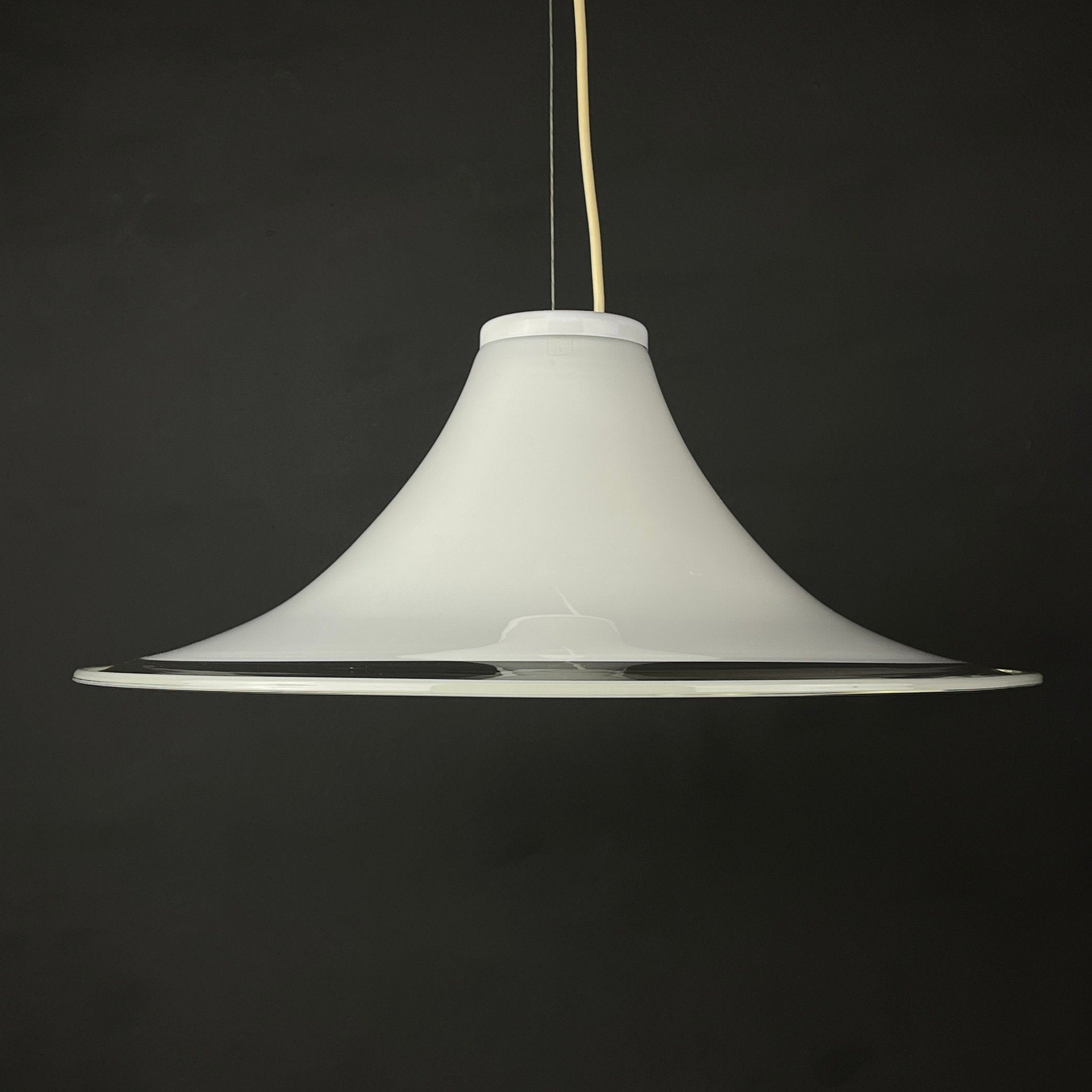 Murano glass white pendant lamp Italy 1970s Mid-century lighting XL ceiling lamp