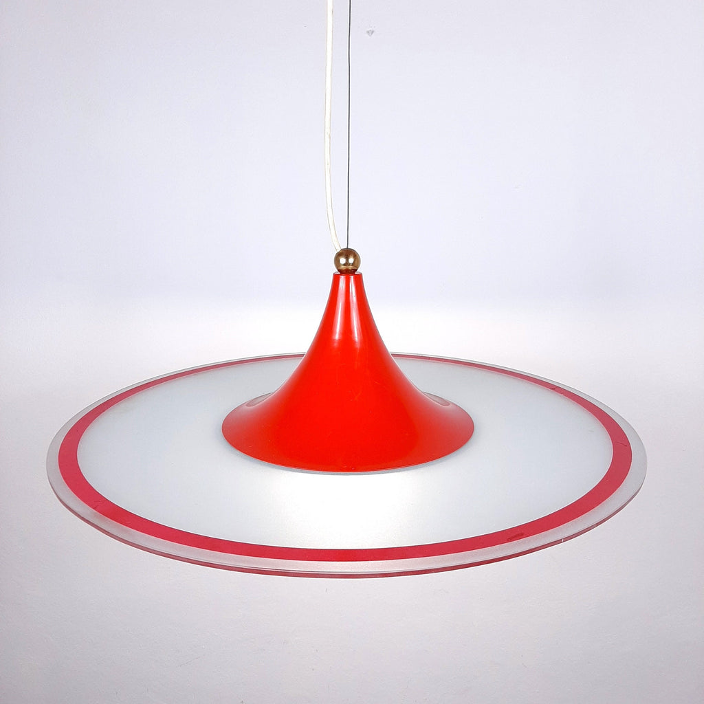 Mid-century pendant lamp Italy 60s Red retro chandelier space age atomic vintage lighting