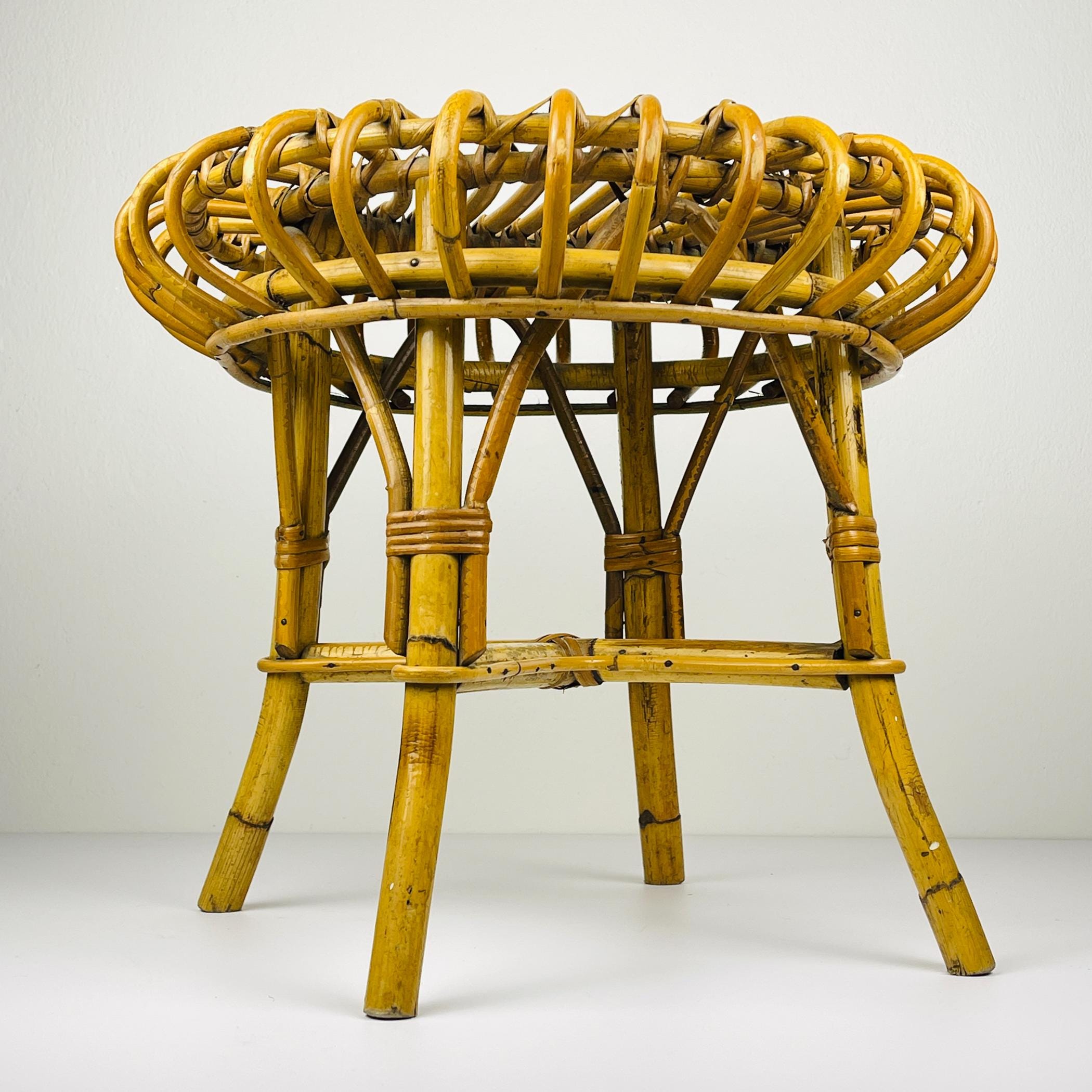 Vintage Rattan Stool by Franco Albini, Italy, 1960s, Mid-century home decor