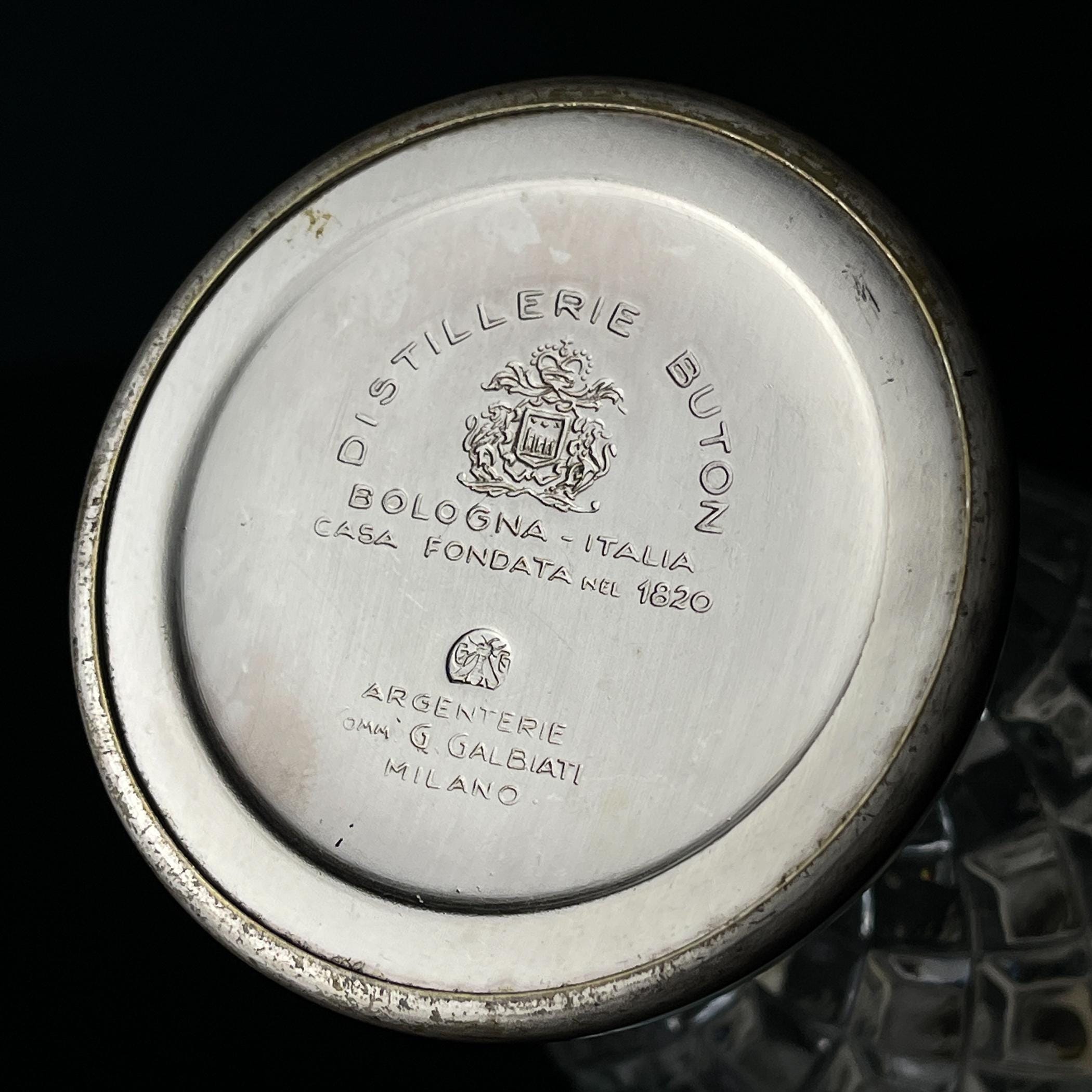 Vintage silver plated decanter Distillerie Buton Bologna, Italy, 1950s