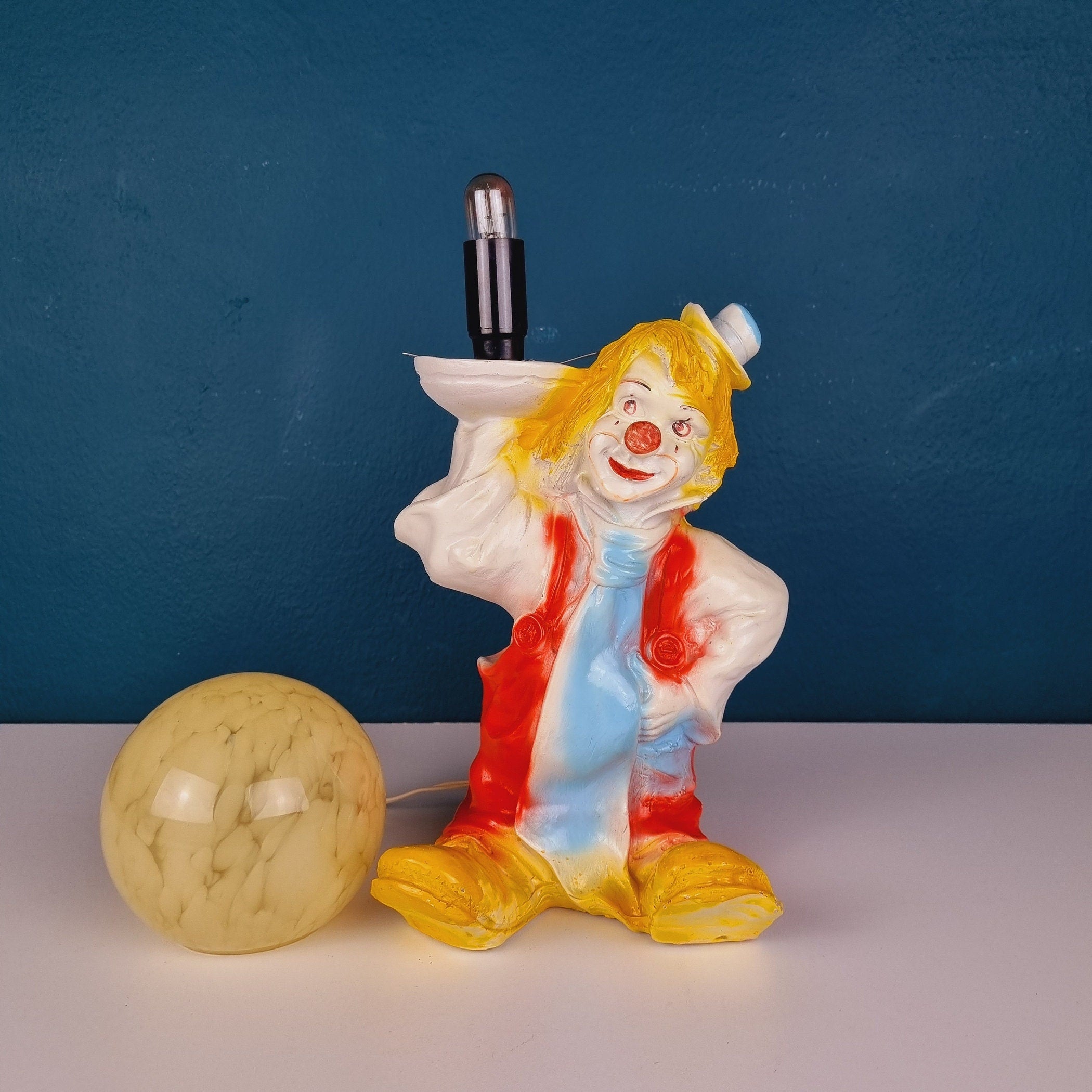 Vintage ceramic table lamp Clown Italy 1960s Retro nightlamp Lamp for children's room