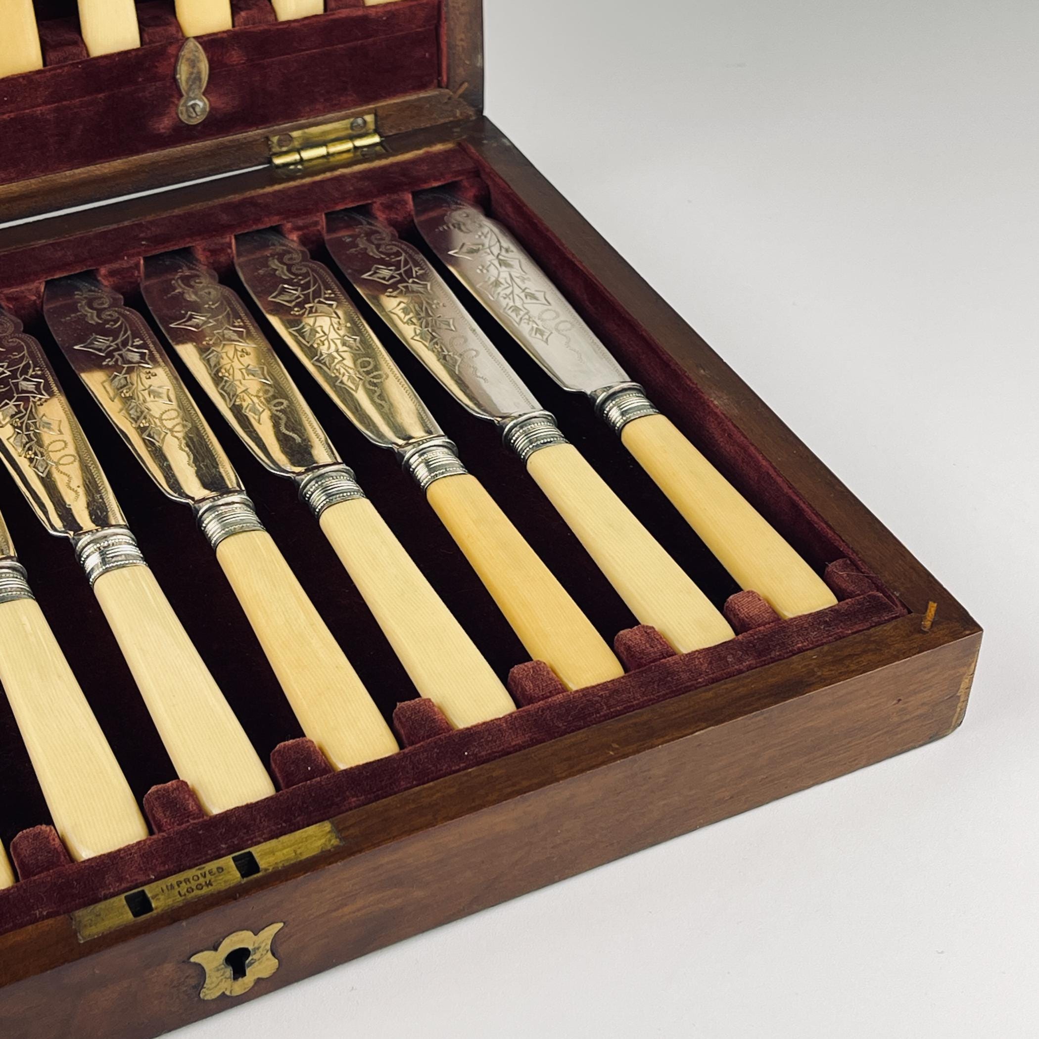 Antique Silver Plated Set Fish Knifes & Forks for 12 people, Sheffield England, 1910s