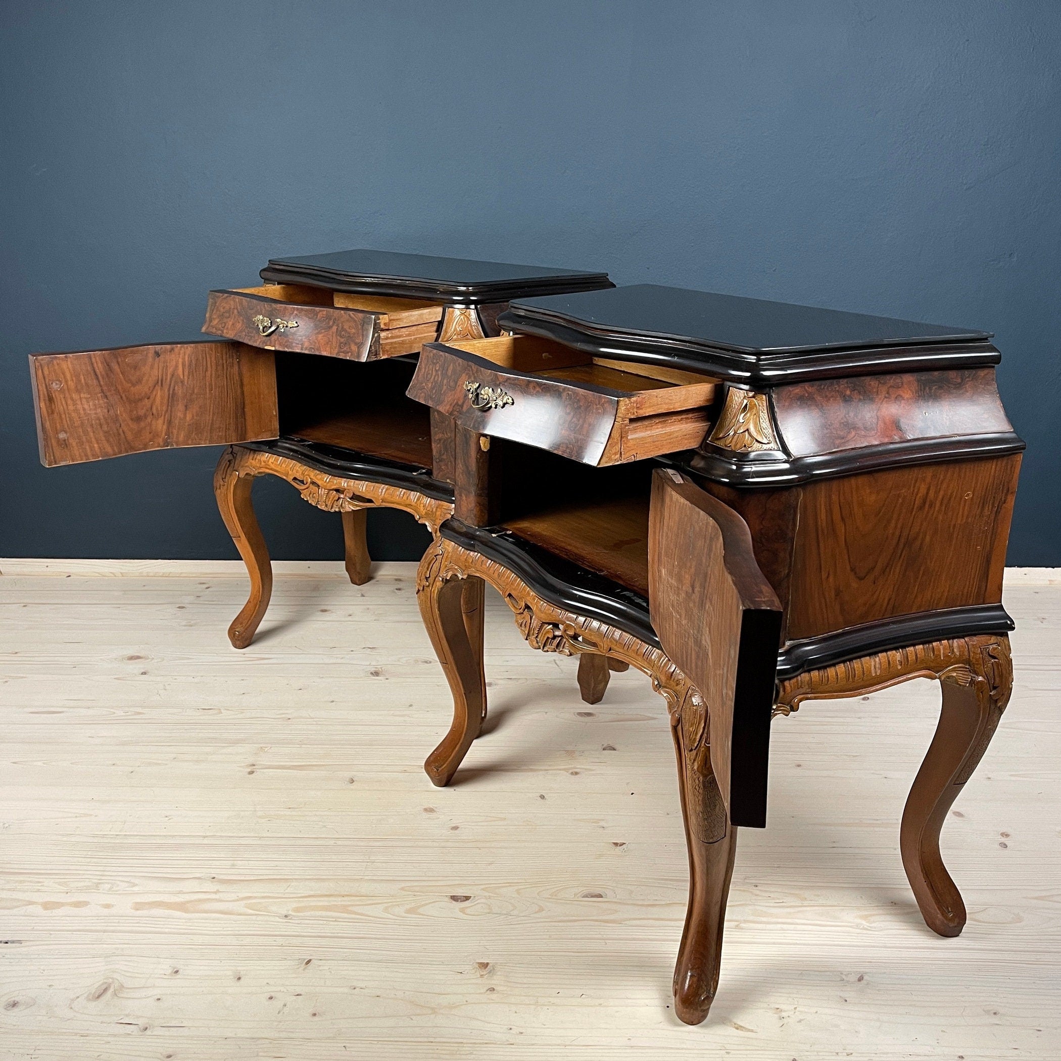 Vintage wood nightstands Italy 1950s Set of 2