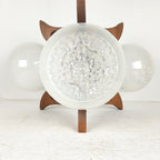 Retro Wood & Glass Chandelier: 70s Geometric Pendant Lamp