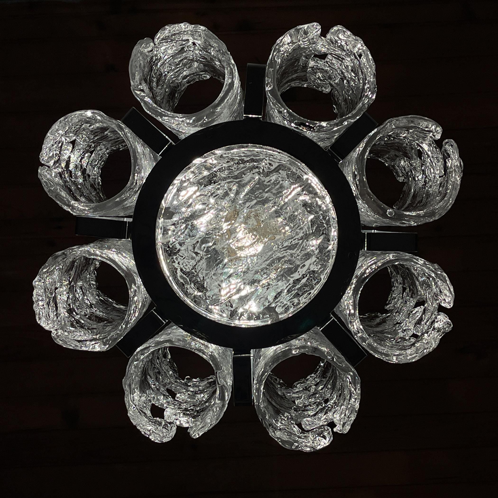 Vintage Ice Murano chandelier by AV Mazzega, Italy 1970s, Mid-century Italian lighting