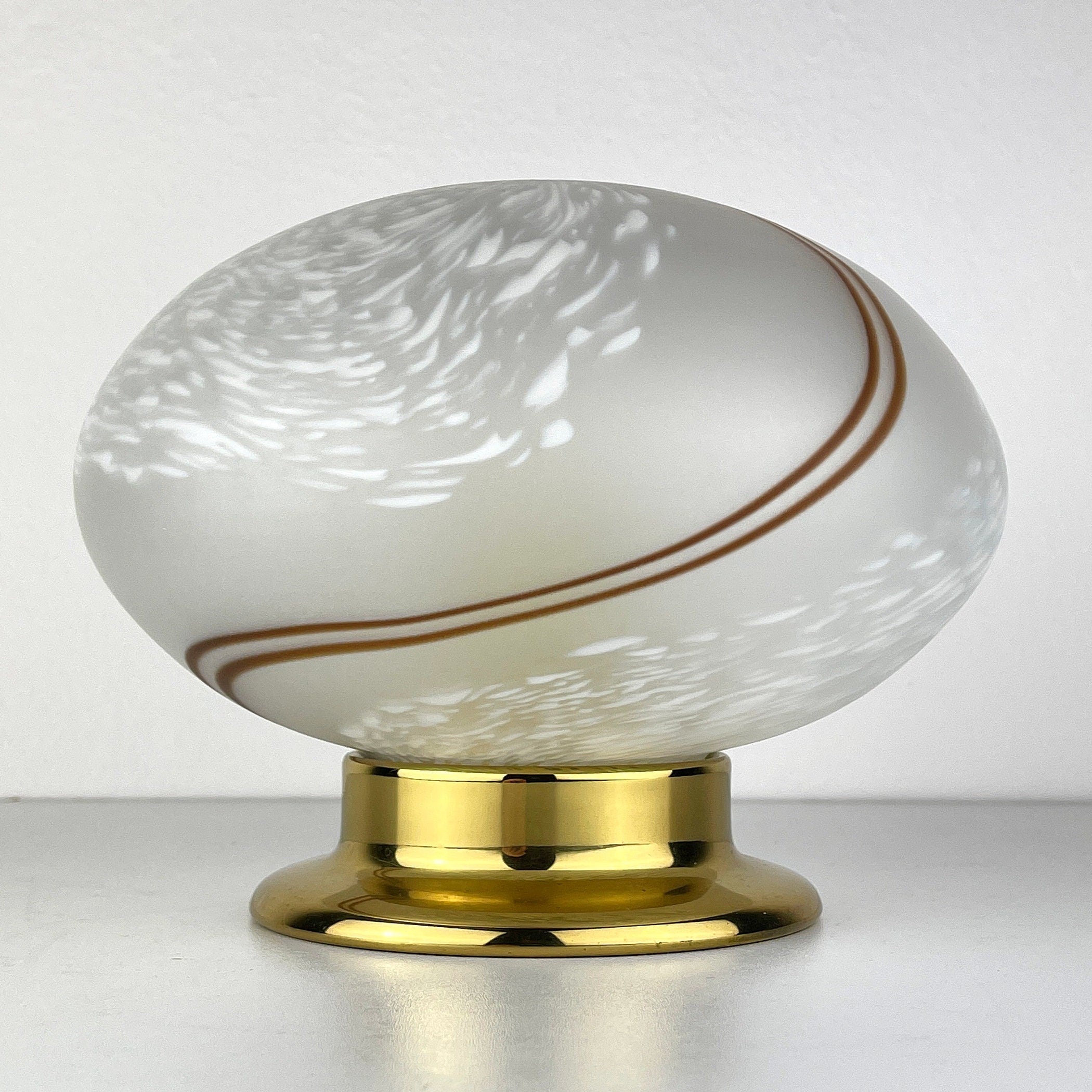 Vintage Murano Glass Night Lamp: Swirl Sphere Table Lamp, Italy 1980s