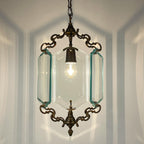 Vintage bronze pendant lamp, in style of Pietro Chiesa For Fontana Arte, Italy, 1950s