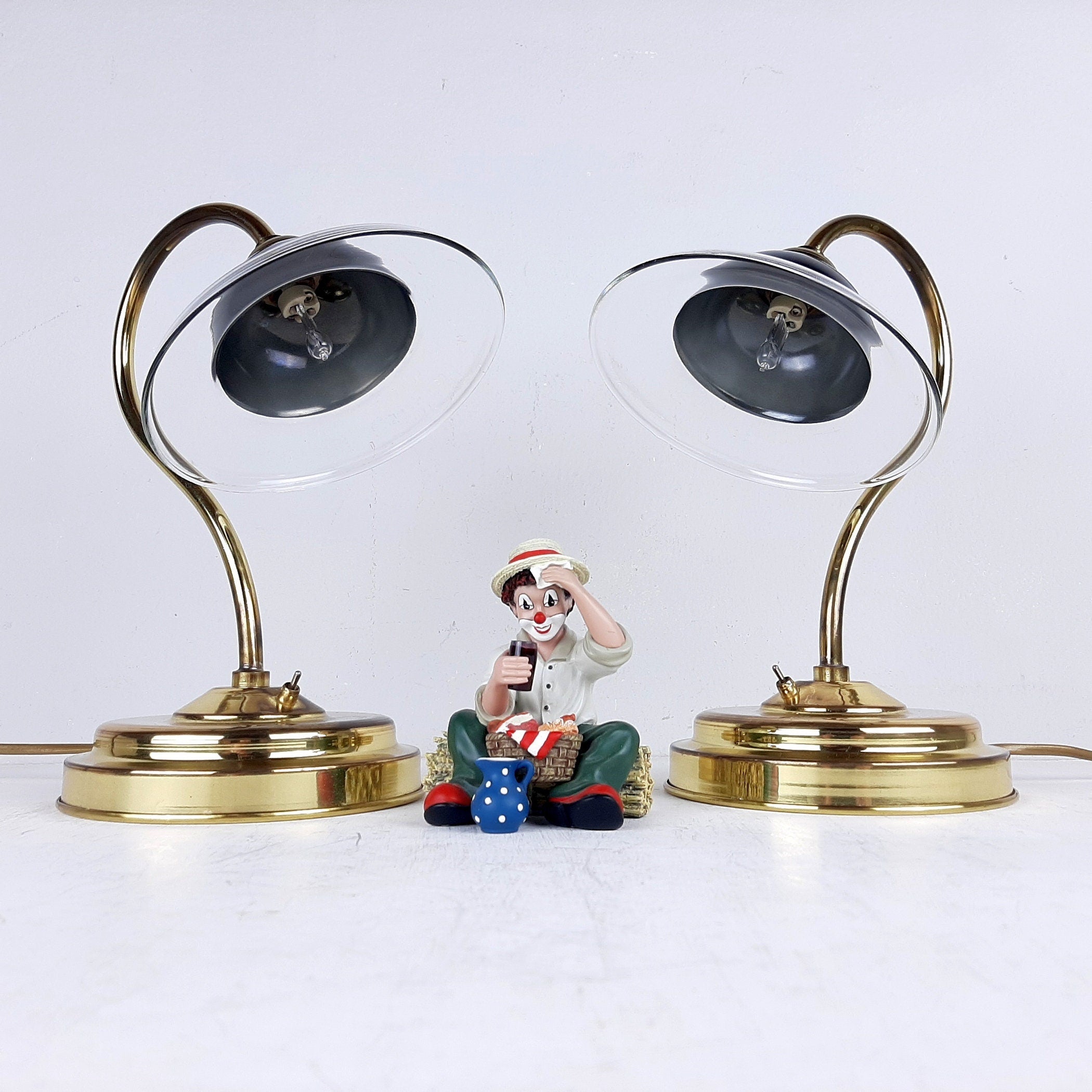 Vintage Gold Bedside Lamps: Italian Retro Mid-Century Lighting Pair