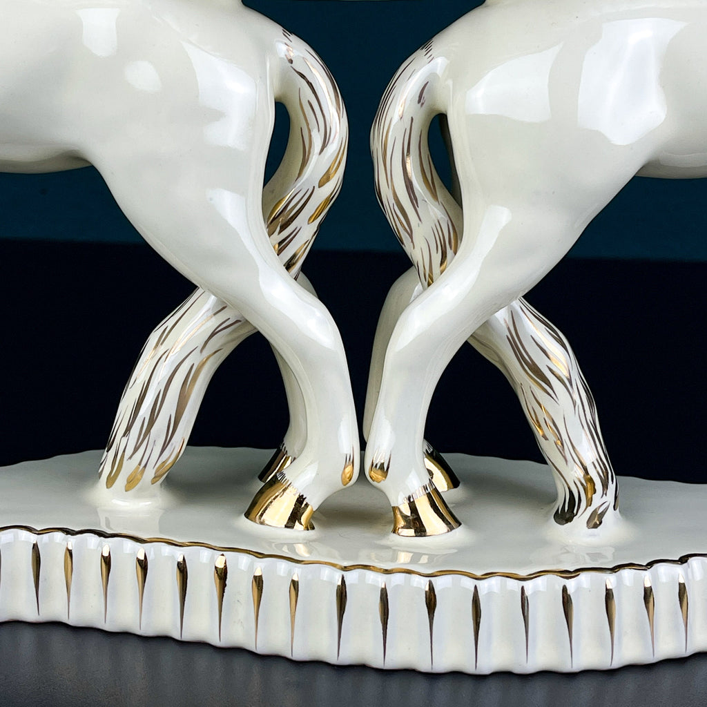Antique ceramic vase Horses by Egisto Fantechi Maioliche Ceramic, Sesto Fiorentino, Italy, 1940s