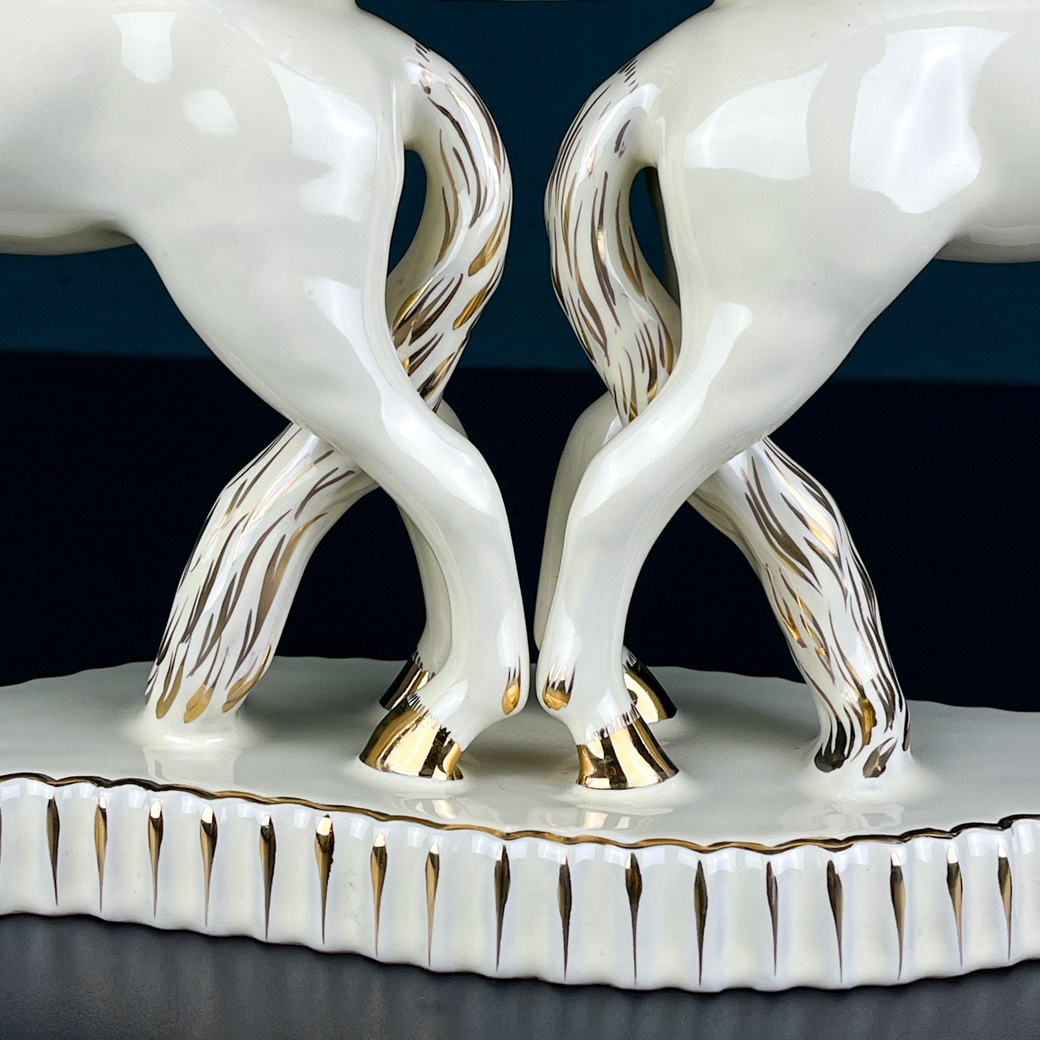 Antique ceramic vase Horses by Egisto Fantechi Maioliche Ceramic, Sesto Fiorentino, Italy, 1940s