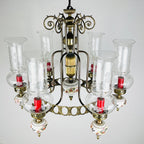 Vintage porcelain and brass chandelier Italy 1930s