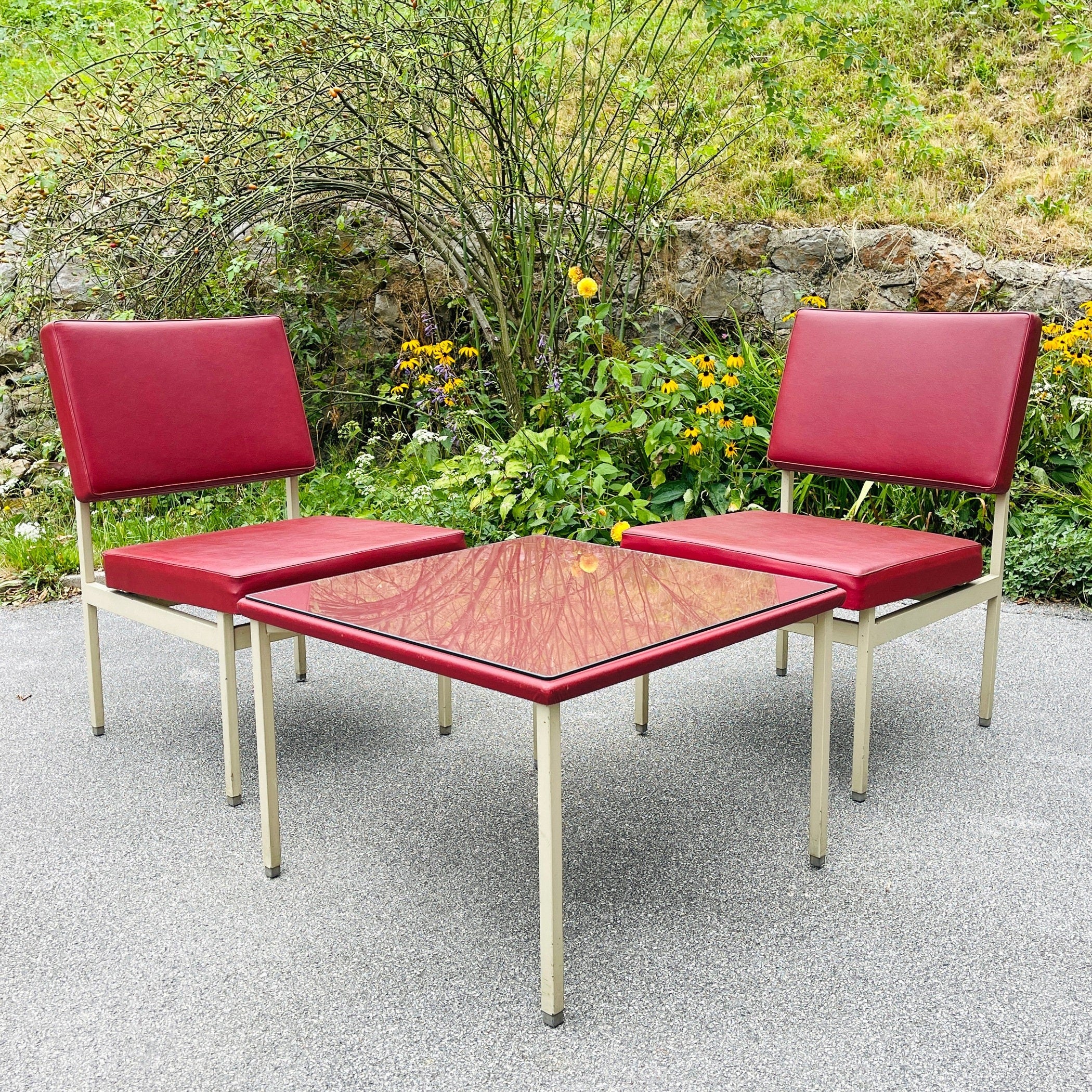 Vintage Anonima Castelli Lounge Chairs & Coffee Table: Italian Mid-Century Modern Set