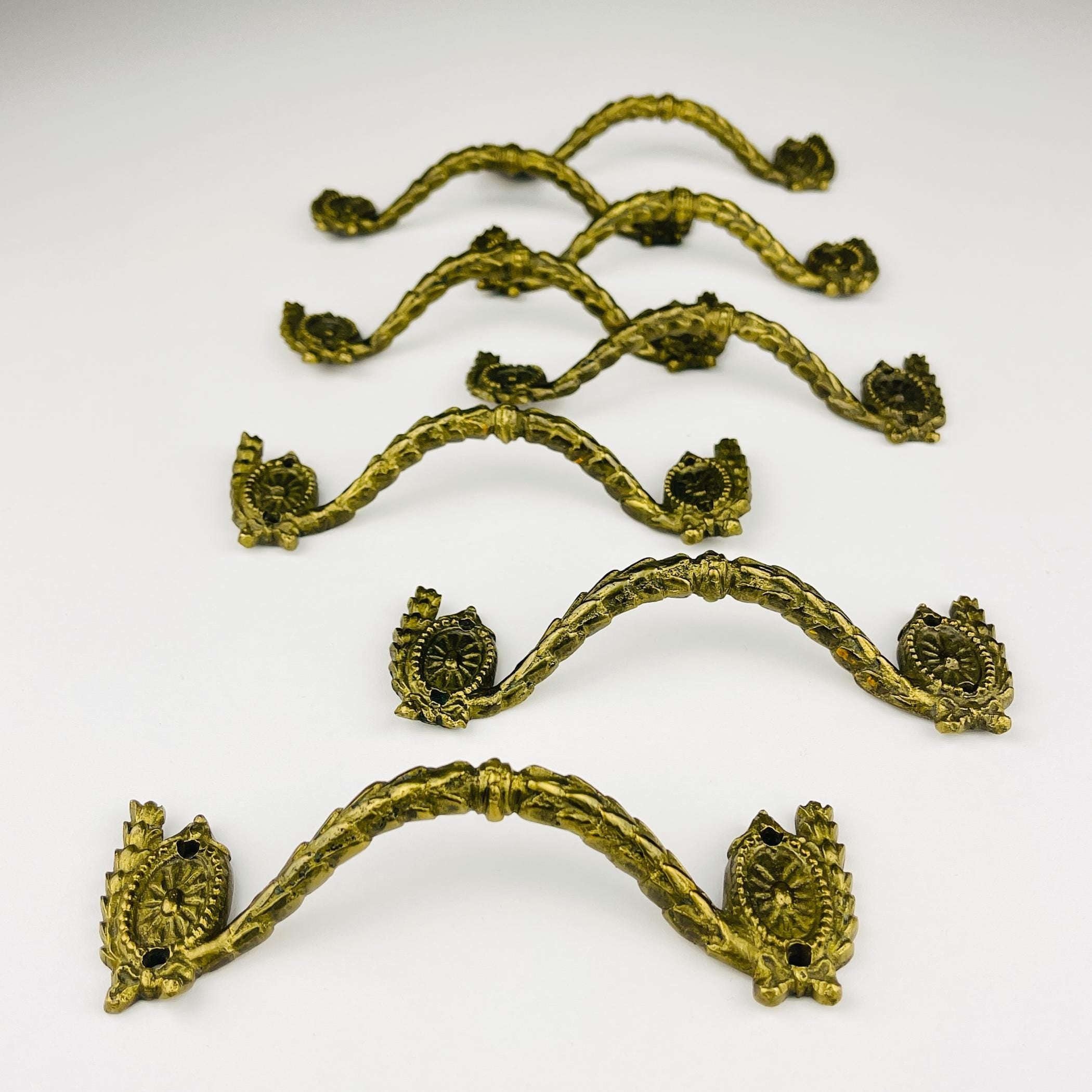 Antique bronze furniture handles, Set of 8, Italy, 1930s, Vintage home decor