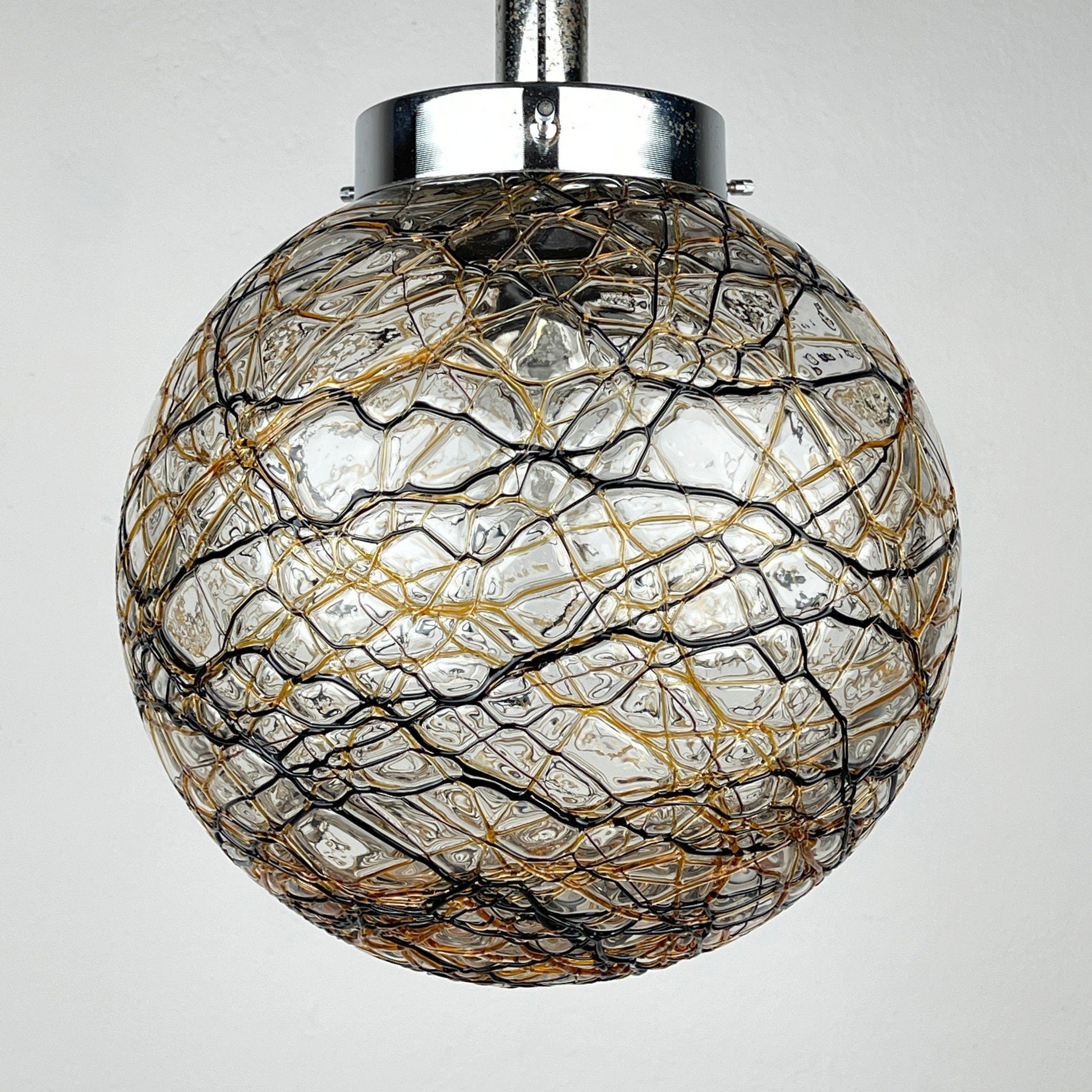 Vintage murano sphere ball pendant lamp Italy 1960s Mid-century italian lighting