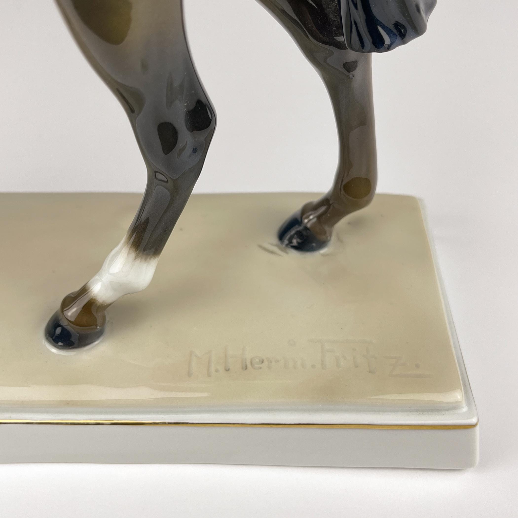 Vintage Fraureuth Porcelain Horse and Jockey Sculpture: Max Hermann Fritz, 1920s German Decor