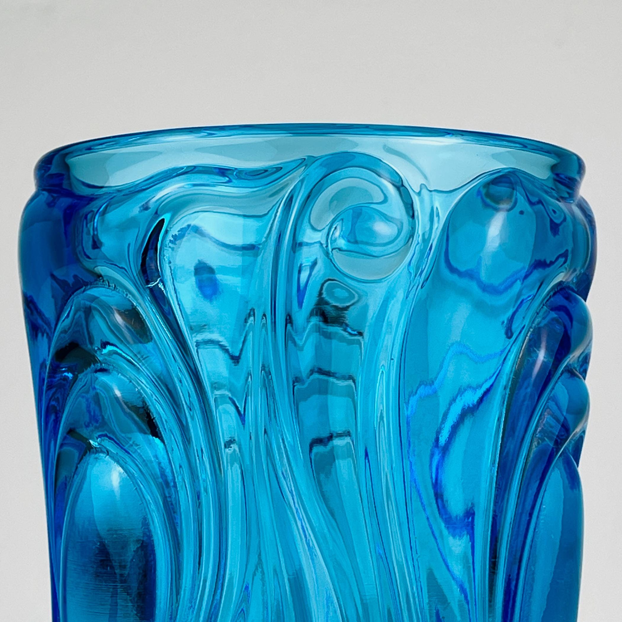 Vintage blue art glass vase, Italy 1970s, mid-century home decor