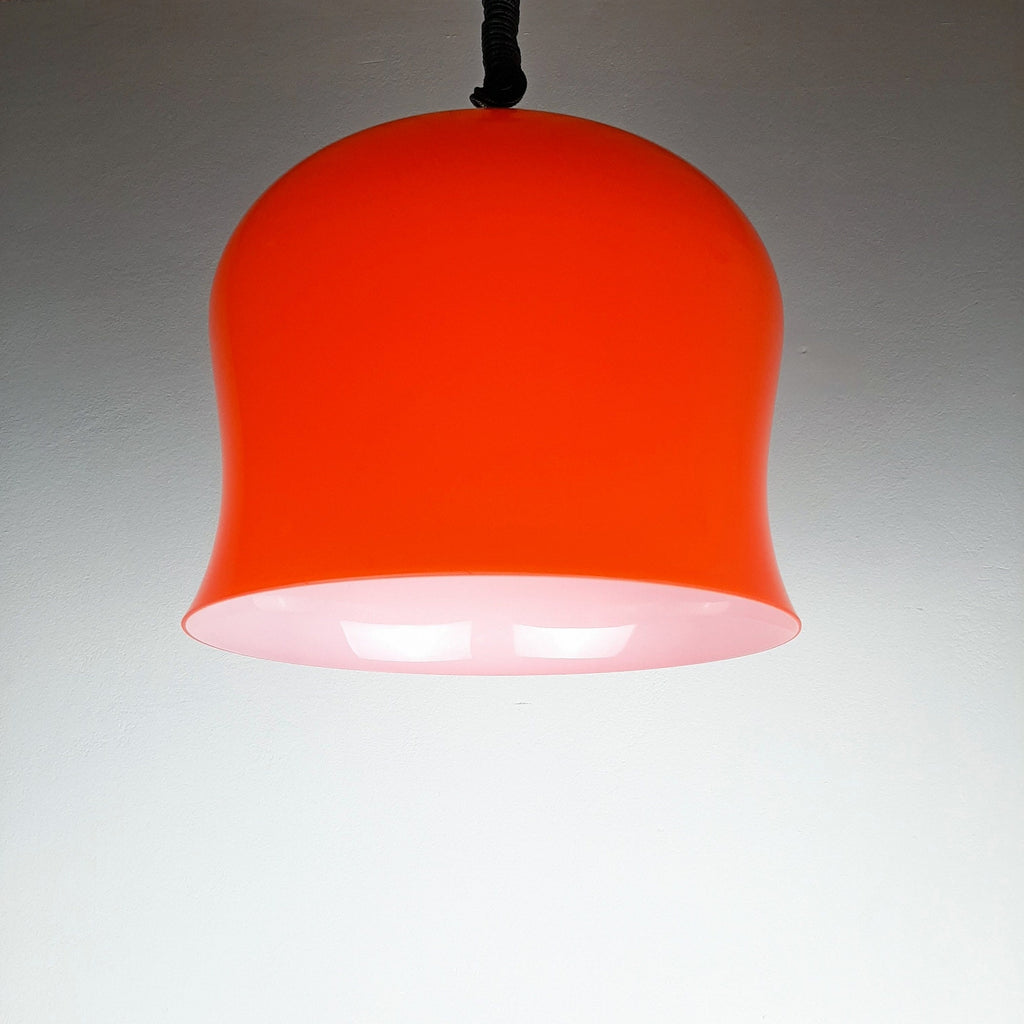 Vintage red glass pendant lamp Italy 1960s space age mid-century lighting