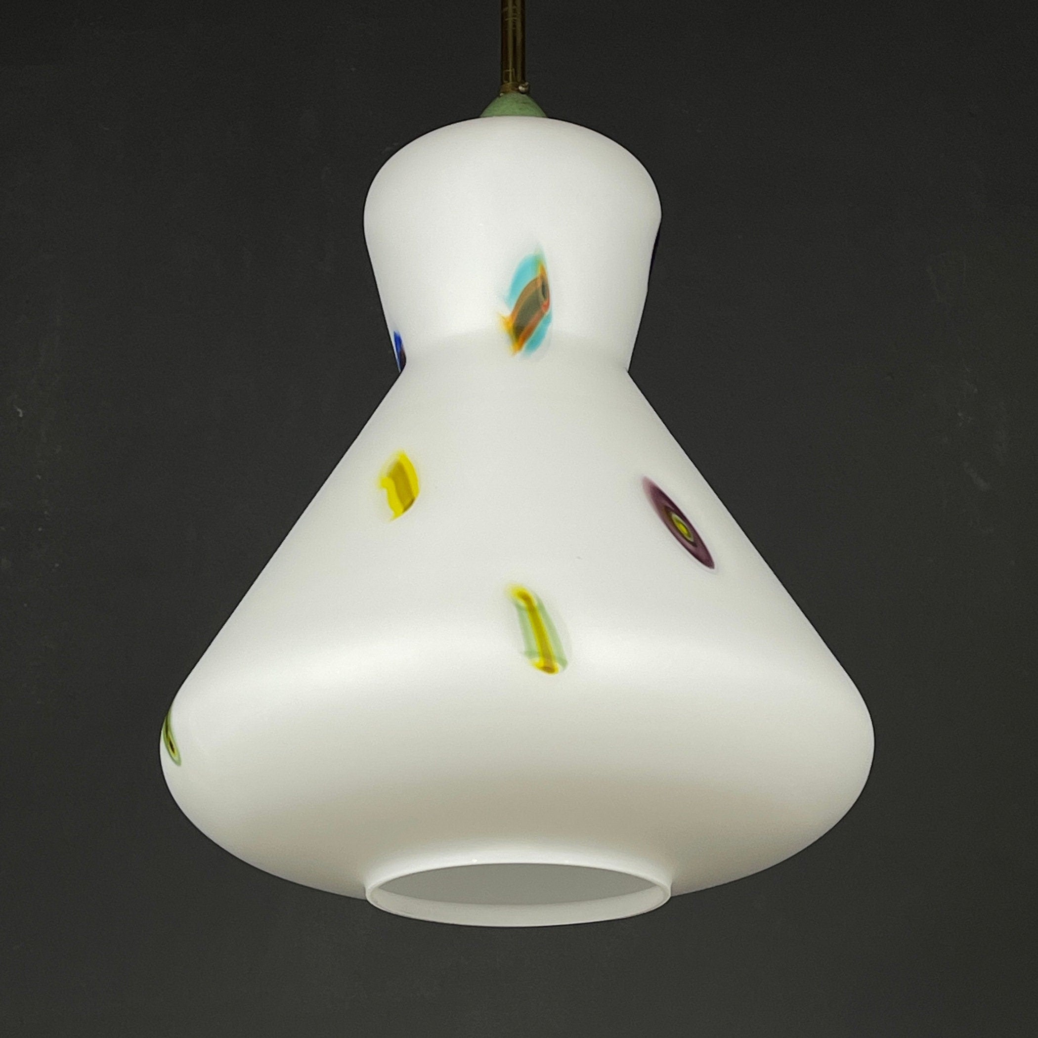 Mid-century multicolor opaline murano glass pendant lamp by Stilnovo Italy 1950s