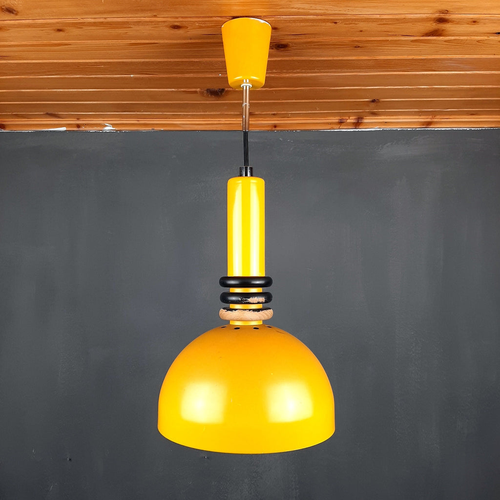 Retro metal pendant lamp Sijaj Hrastnik Yugoslavia 1970s Mid-century lighting Industrial light