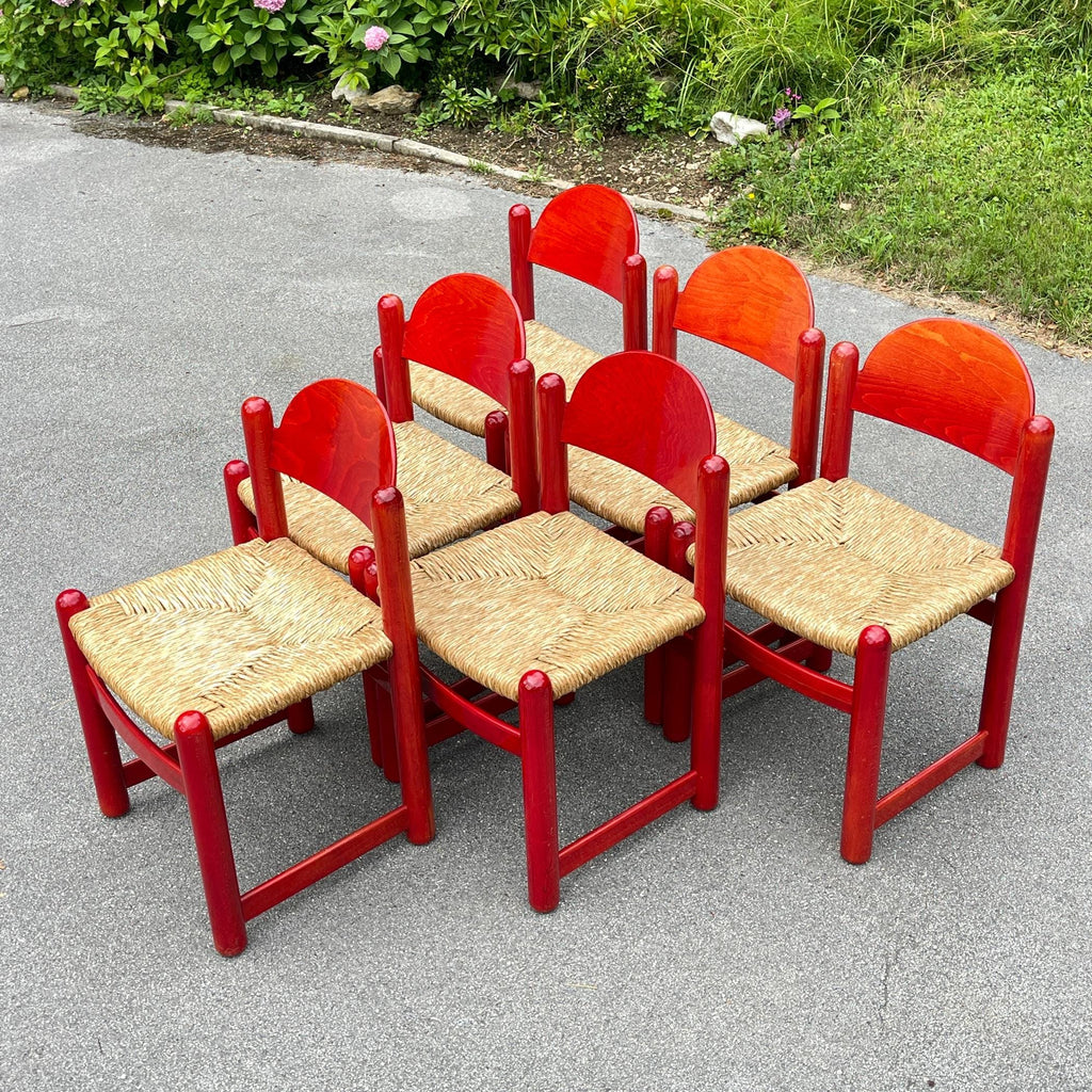 Set Of 6 Red Chairs mod. Padova By Hank Lowenstein, Italy 1970s