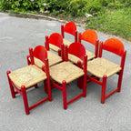 Set Of 6 Red Chairs mod. Padova By Hank Lowenstein, Italy 1970s
