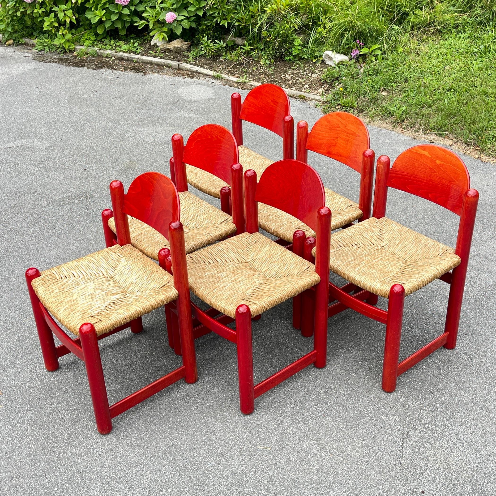 Set Of 6 Red Chairs mod. Padova By Hank Lowenstein, Italy 1970s