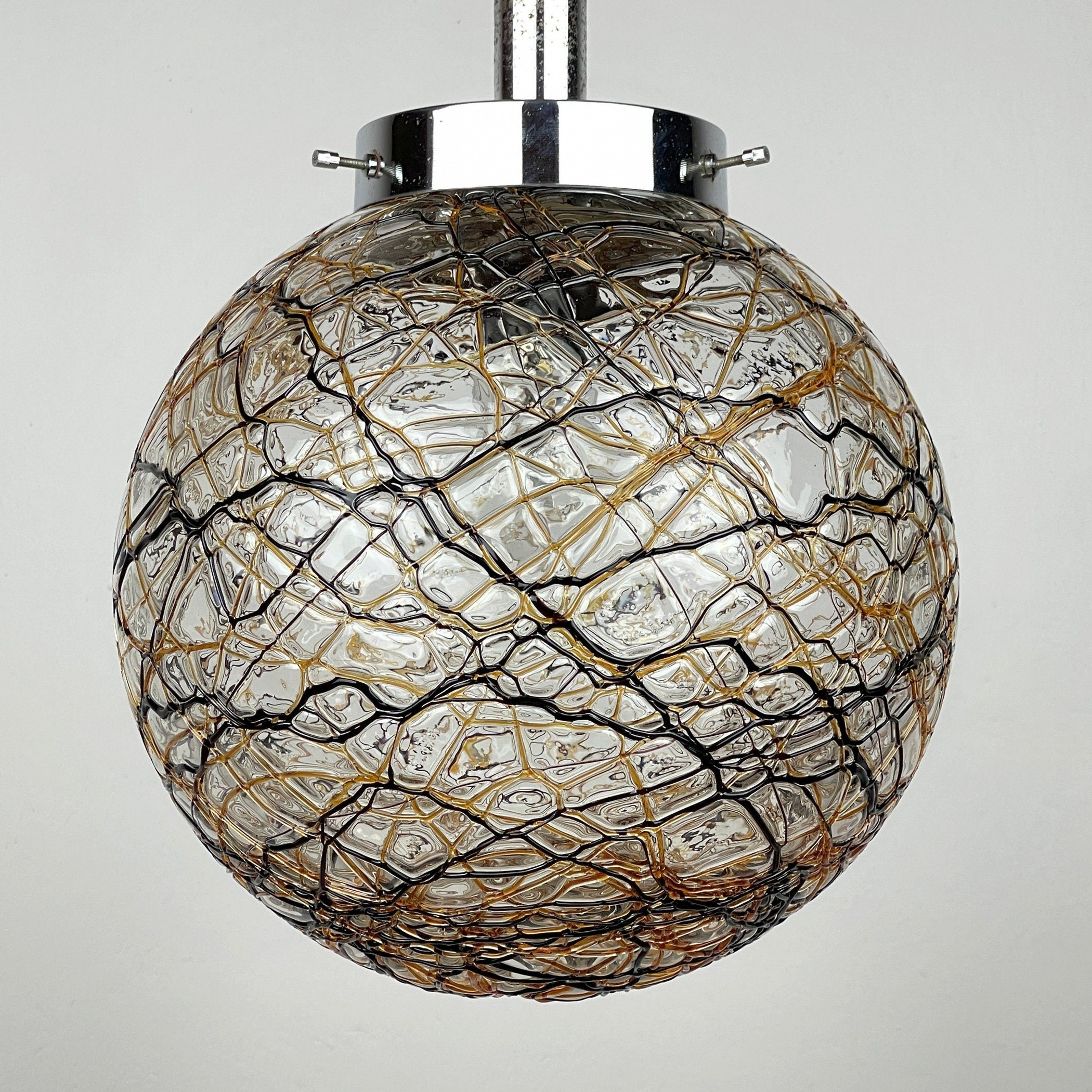 Vintage murano sphere ball pendant lamp Italy 1960s Mid-century italian lighting
