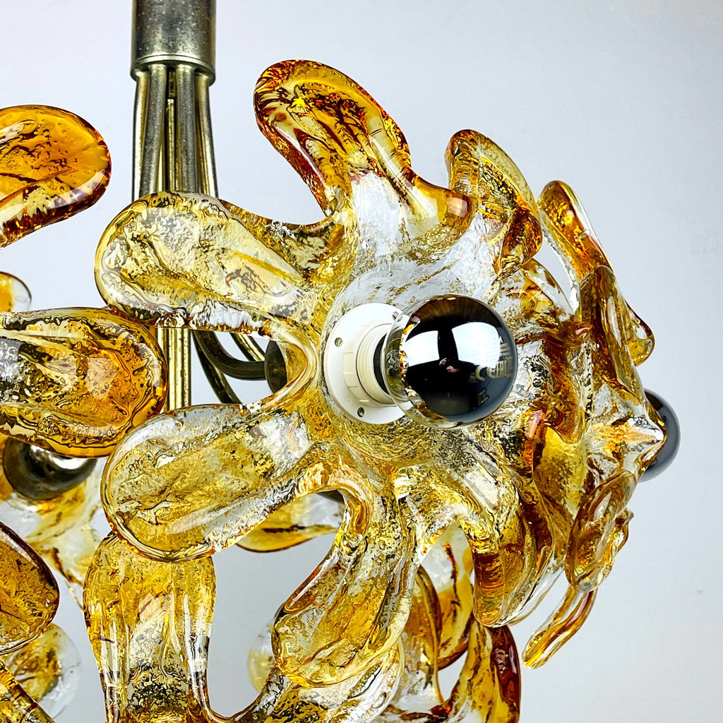 Vintage Amber Murano Glass Flower Chandelier - Mazzega Italian Lighting