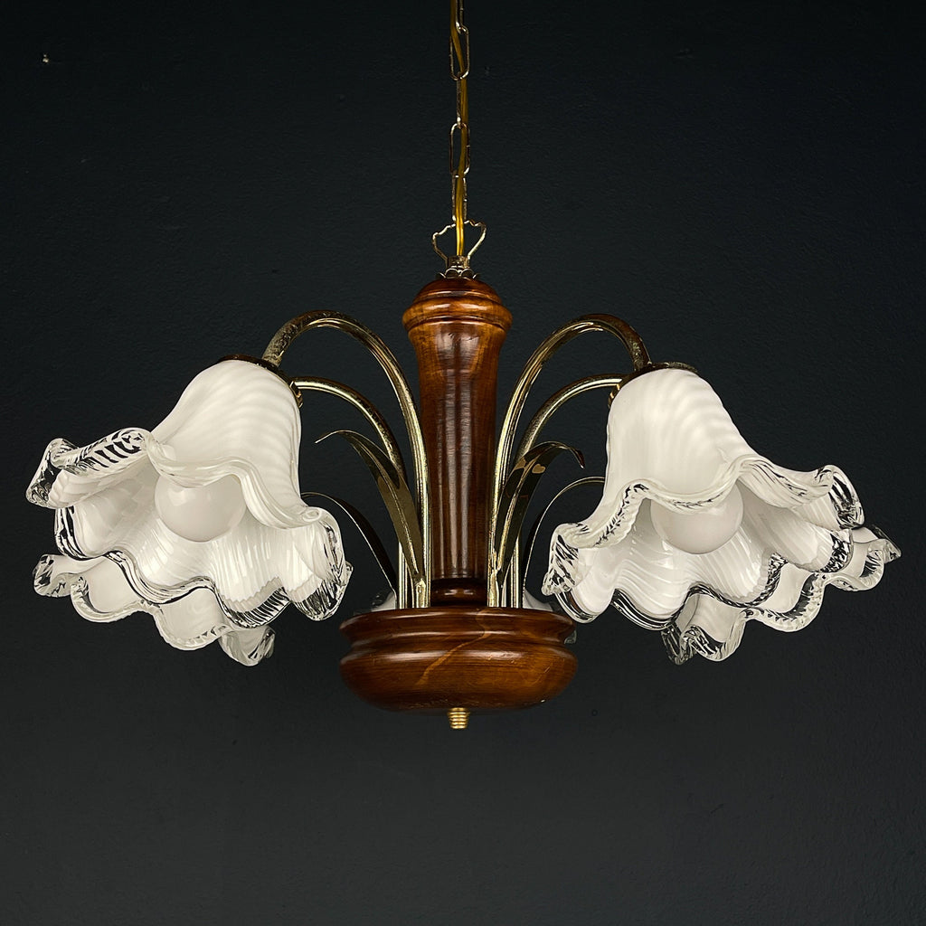 Vintage murano glass and wood chandelier Italy 1970s