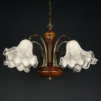 Vintage murano glass and wood chandelier Italy 1970s