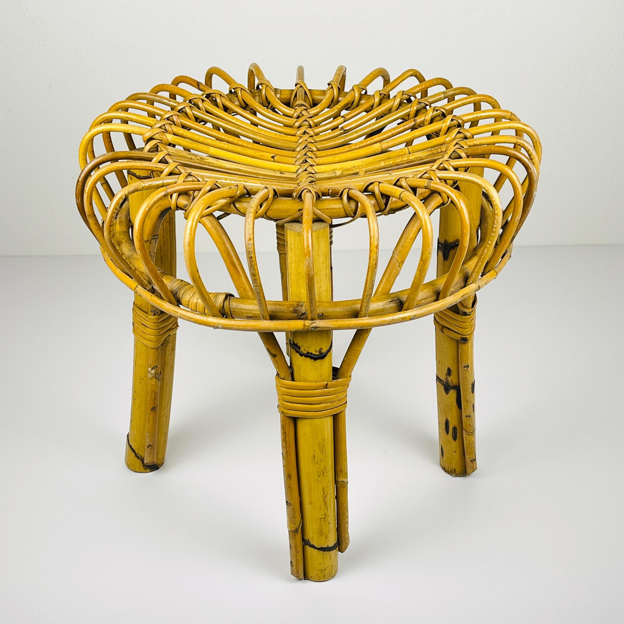 Vintage Rattan Stool, Italy, 1960s, Mid-century home decor
