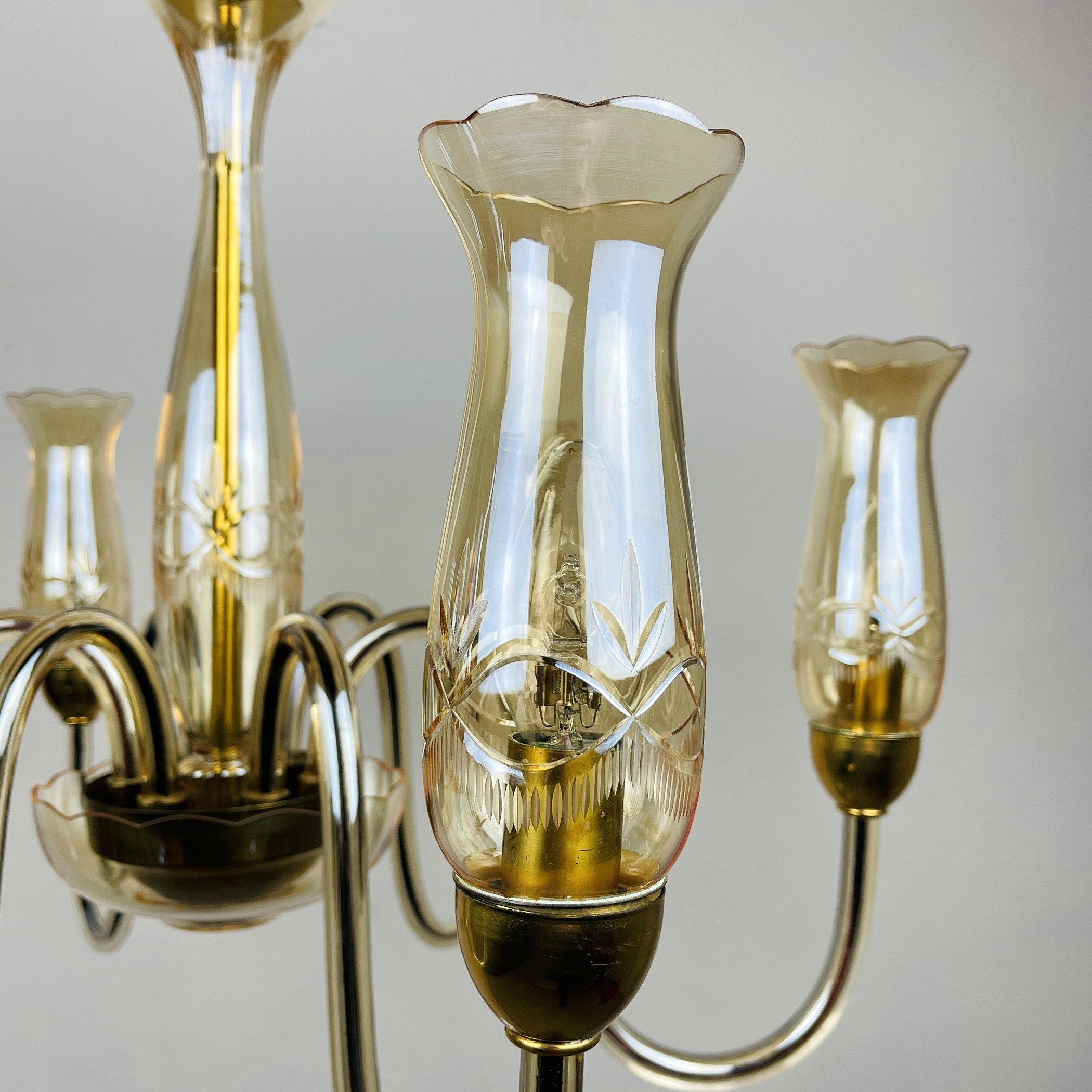 Vintage amber murano chandelier De Majo Italy 1970s Mid-century italian chandelier 6 bulbs