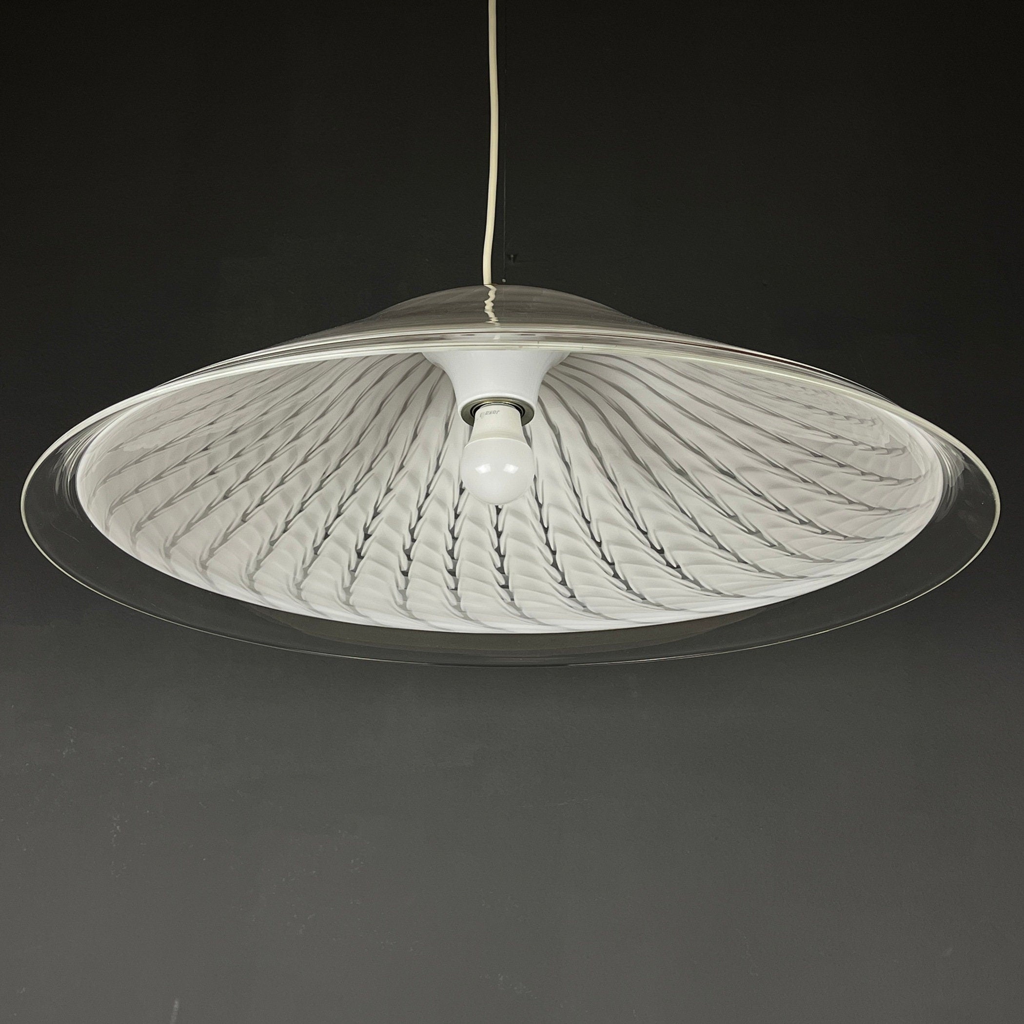 Vintage swirl Murano glass pendant lamp Italy 1970s White Mid-century Lighting Vintage chandelier