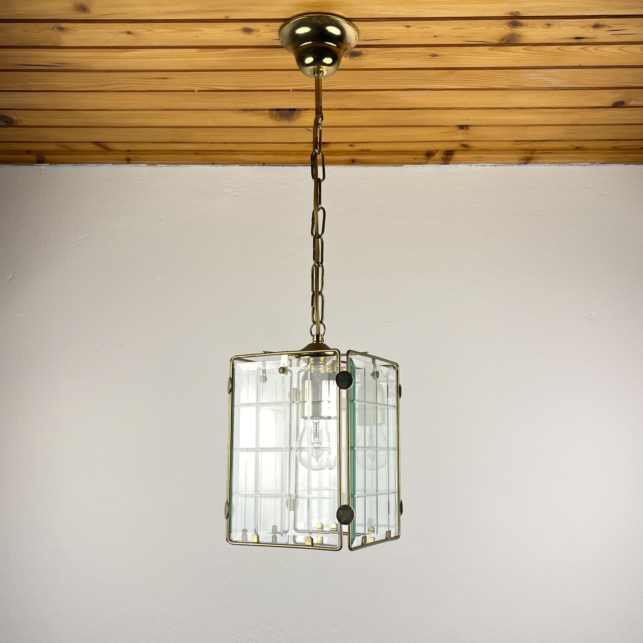 Vintage brass pendant lamp, Italy, 1970s, Mid-century Italian modern