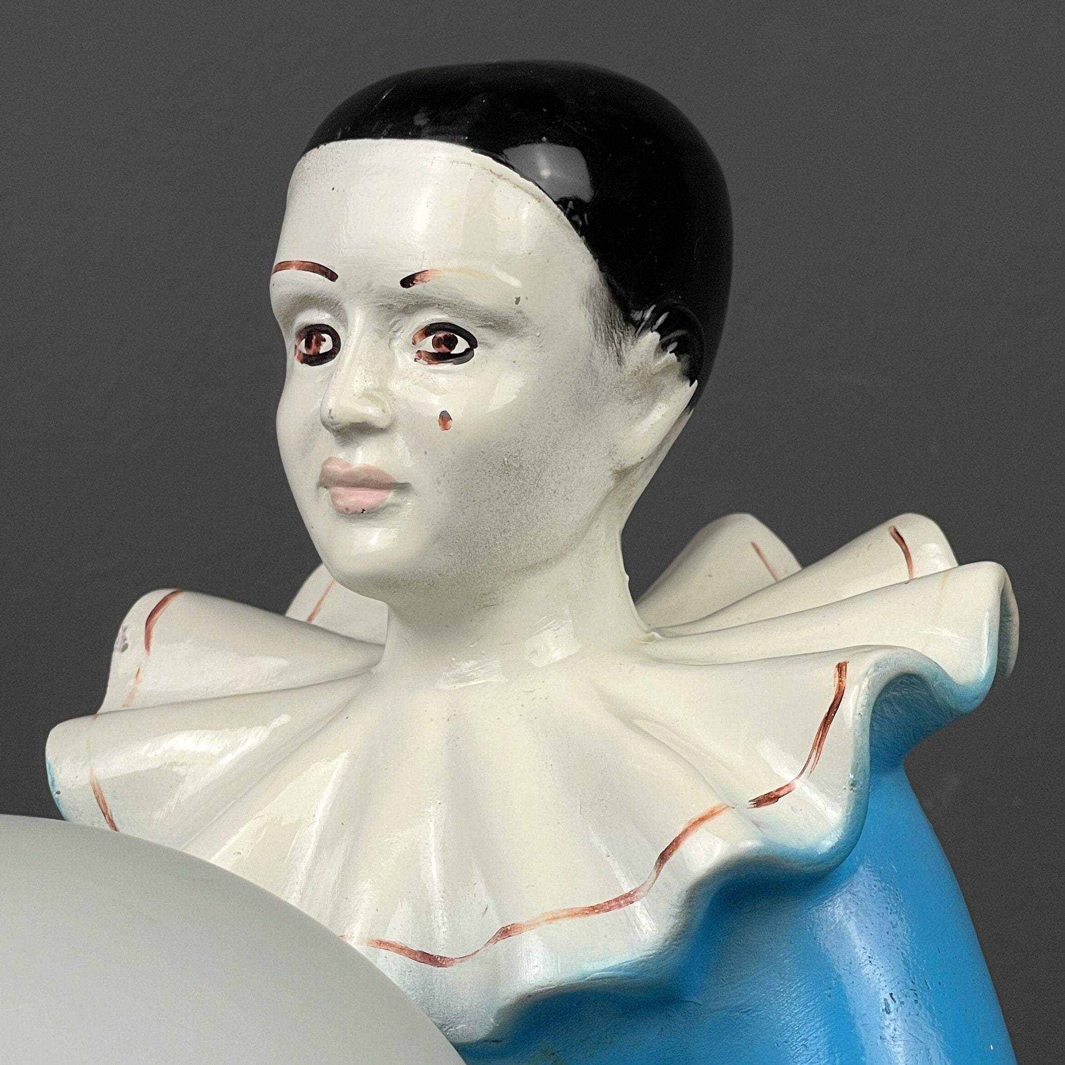 Mid-century blue ceramic table lamp Pierrot 1960s retro home decor vintage bedside lamp