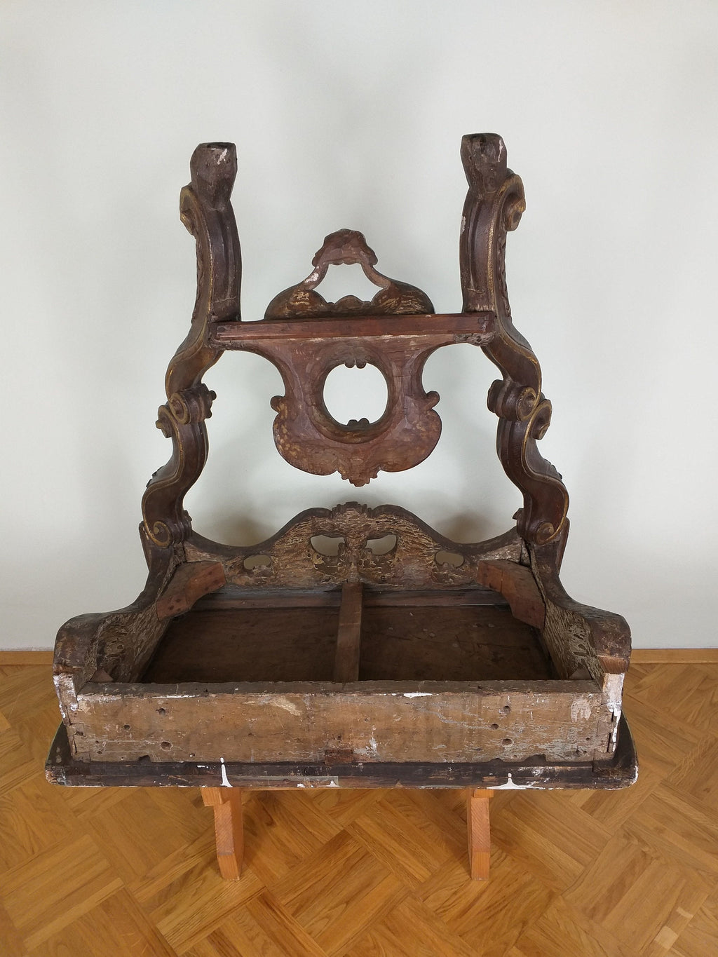 Antique old church console table 19th century Germany Original decorative wood carving Baroque