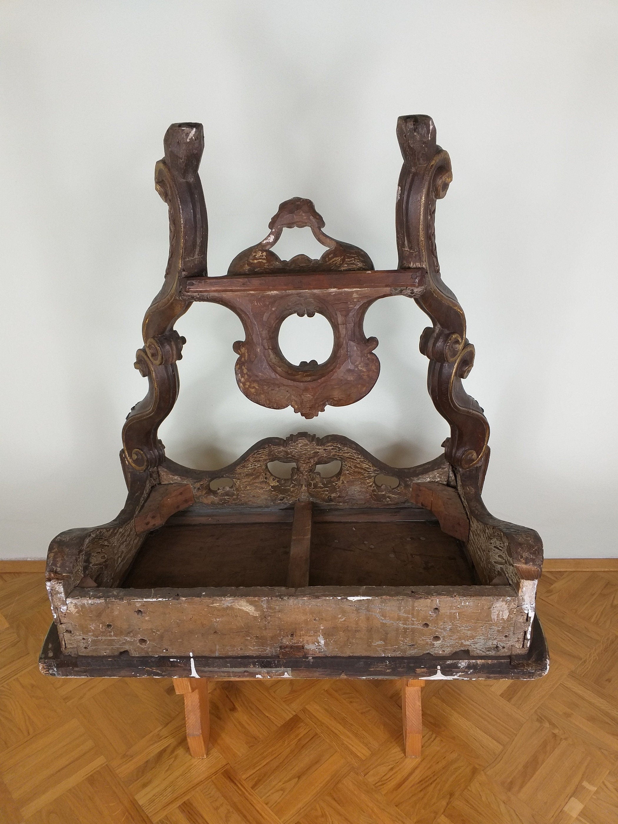 Antique old church console table 19th century Germany Original decorative wood carving Baroque