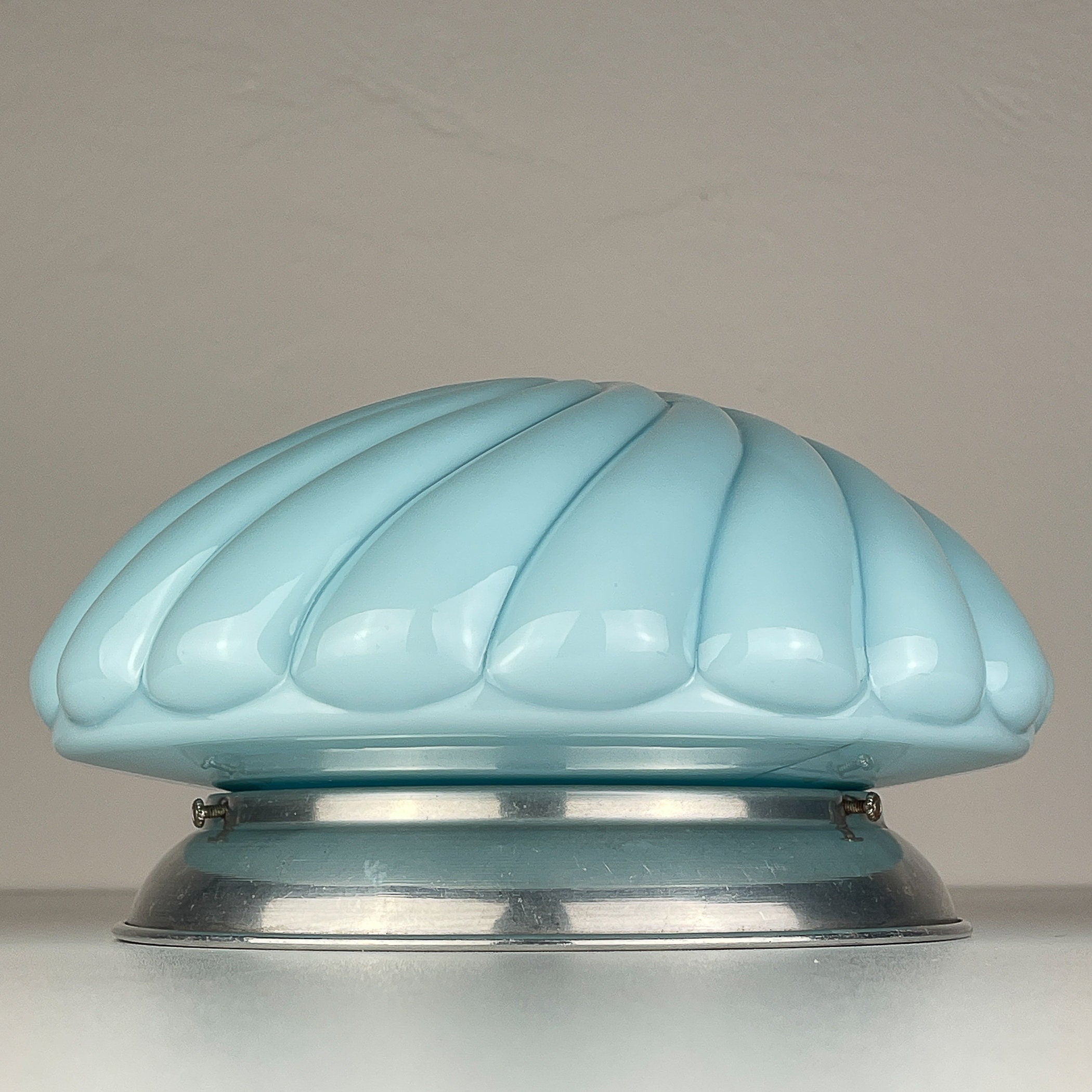 Vintage blue opaline table lamp, Italy 1950s, Art Deco, Mid-century modern design
