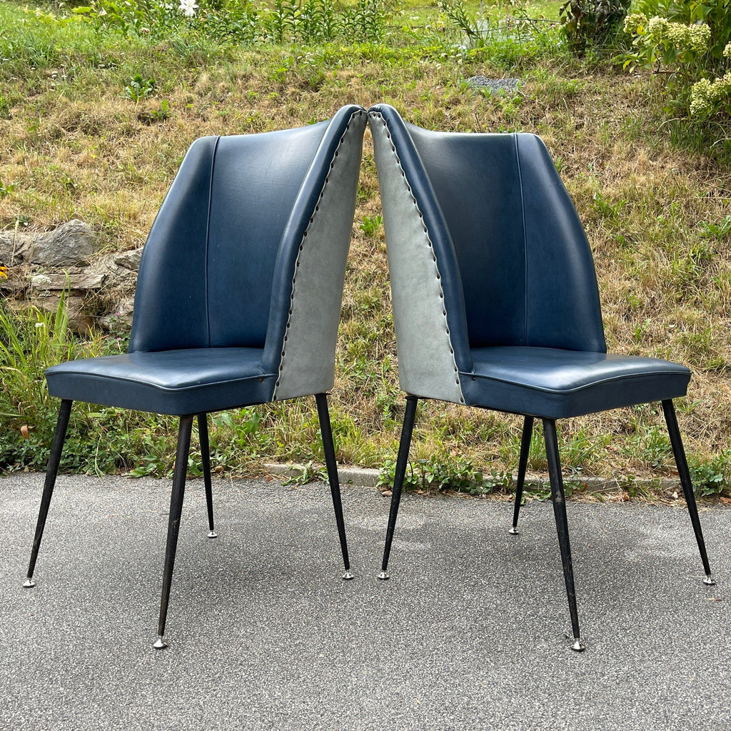 Vintage blue dining chairs, Italy 1950s, Mid-century modern, Set of 2