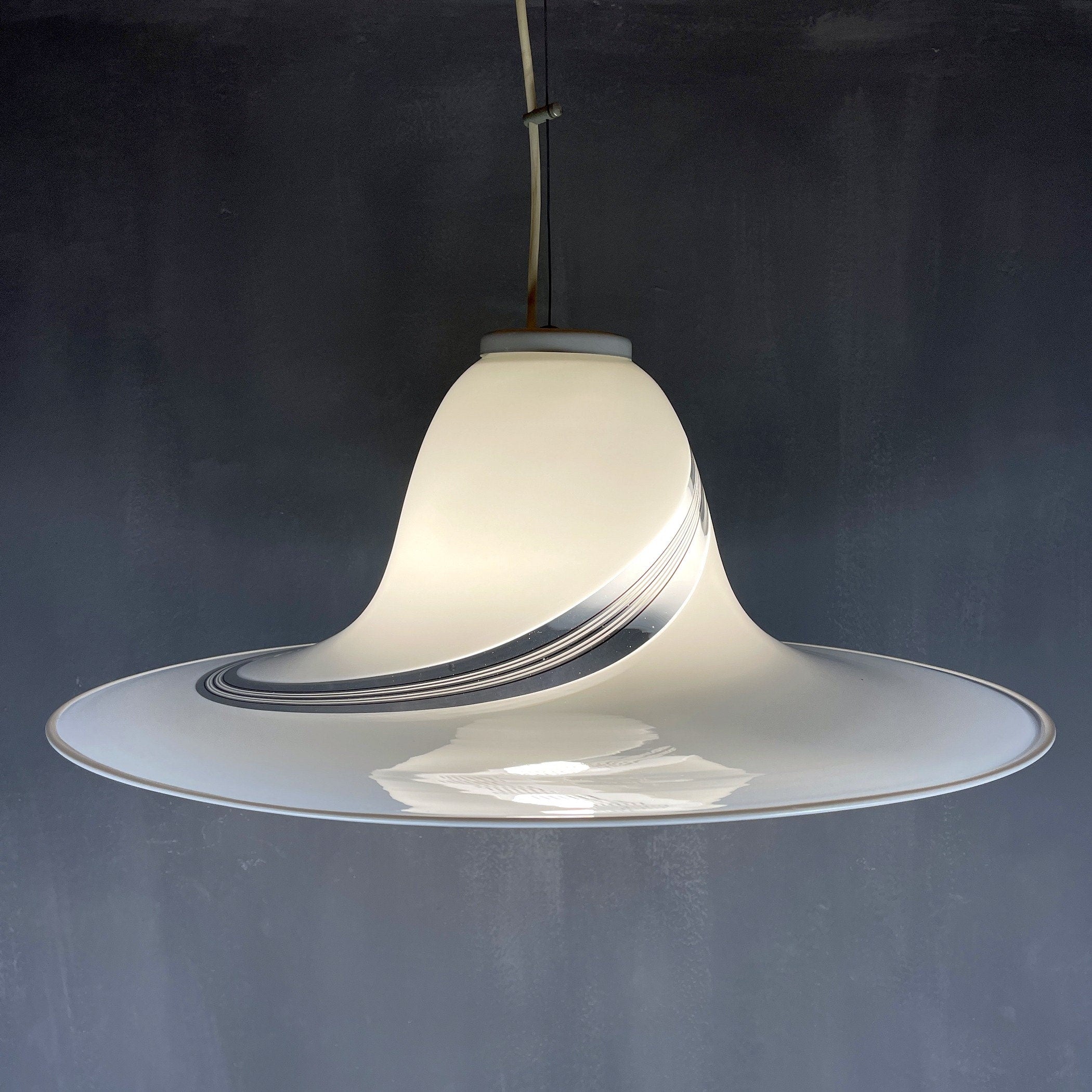 Vintage swirl murano glass pendant lamp Italy 1970s Mid-century light space age