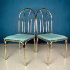 Vintage Brass Faux Bamboo Dining Set: 4 Chairs & Smoked Glass Table, France 1970s