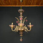 Murano chandelier Italy 1980s Pink and clear Italian home decor