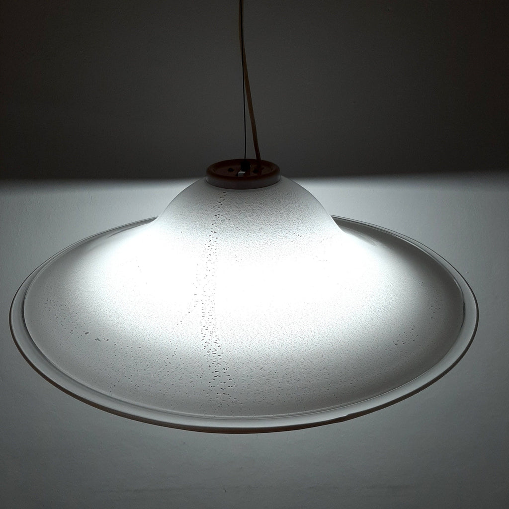 XL Mid-century white murano glass pendant lamp Italy 1970s Retro lighting Space age