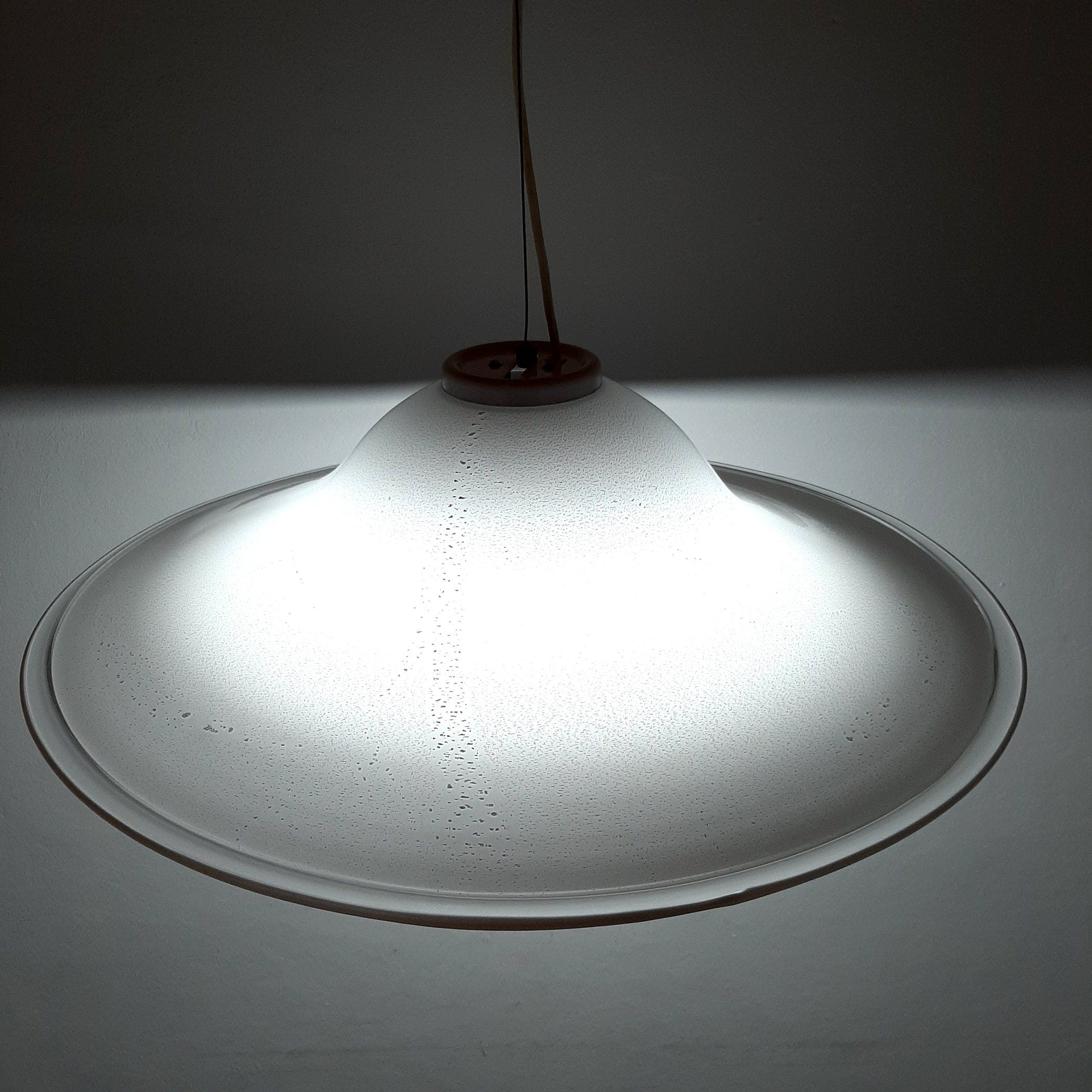 XL Mid-century white murano glass pendant lamp Italy 1970s Retro lighting Space age