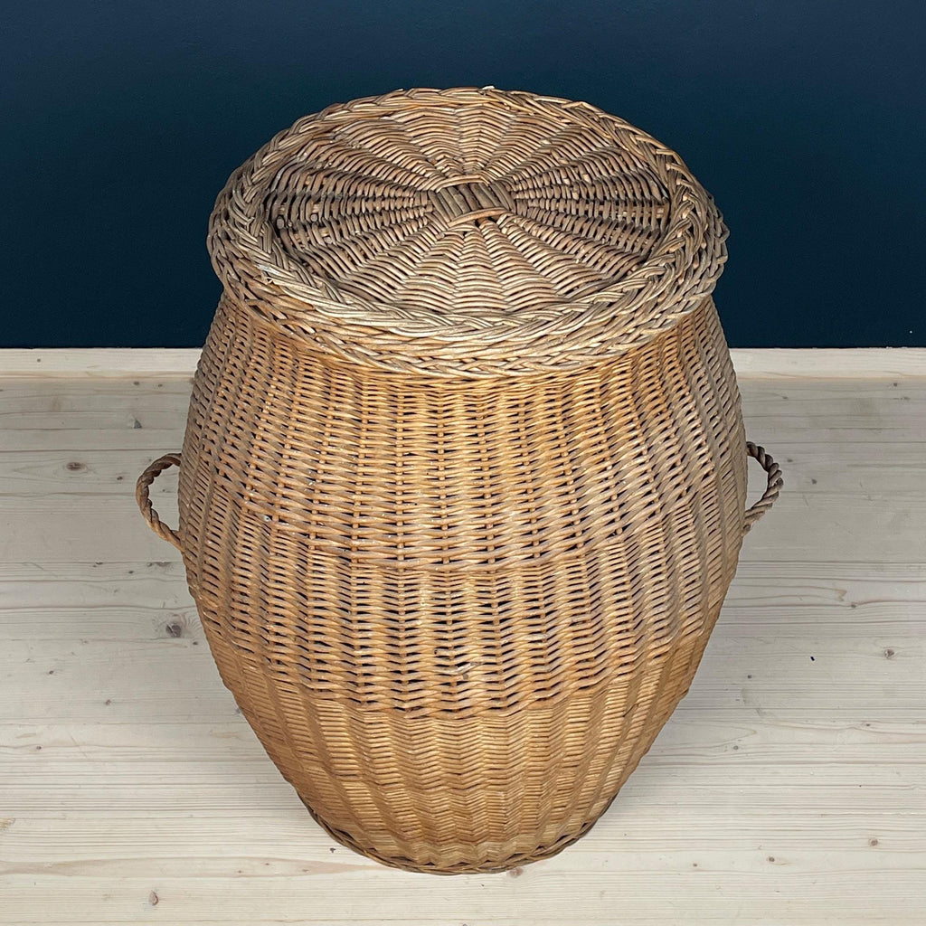 Vintage laundry basket wicker weaving Yugoslavia 1970s